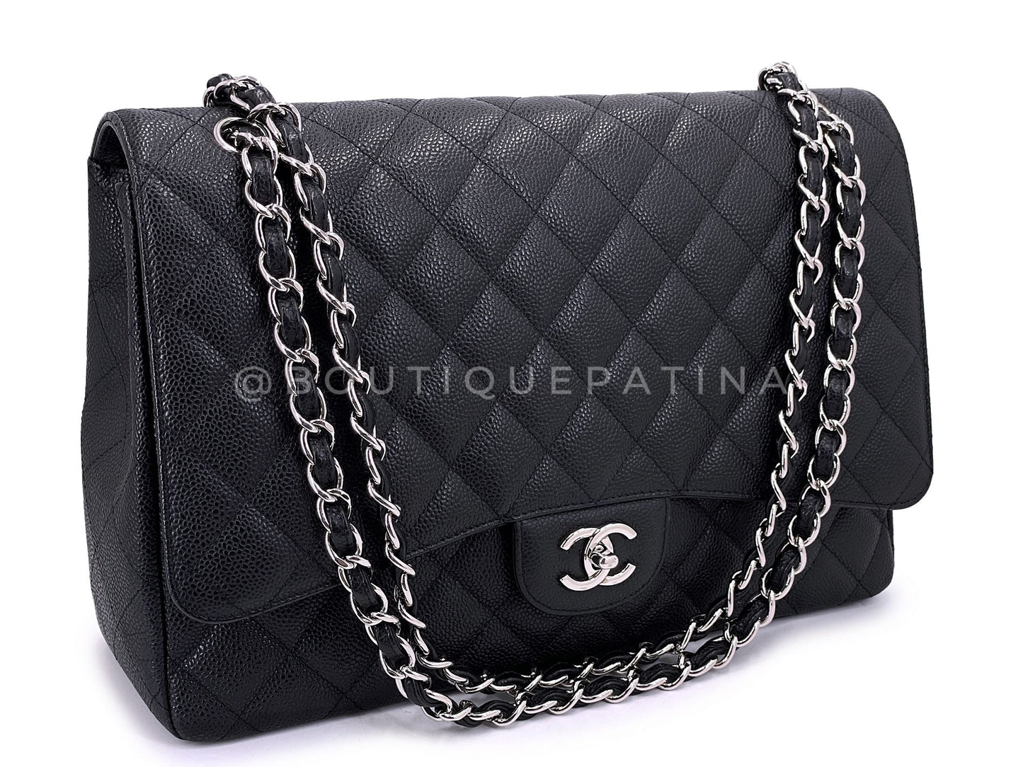 Chanel Vintage Black Caviar Maxi Classic Flap Bag SHW Single WJF