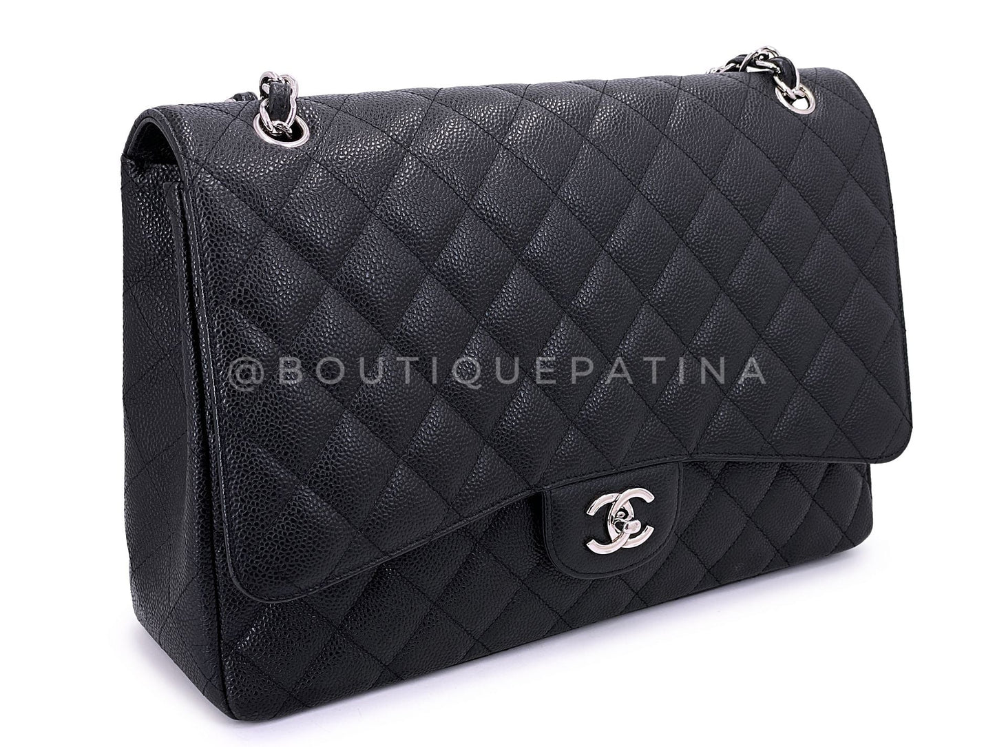 Chanel Vintage Black Caviar Maxi Classic Flap Bag SHW Single WJF