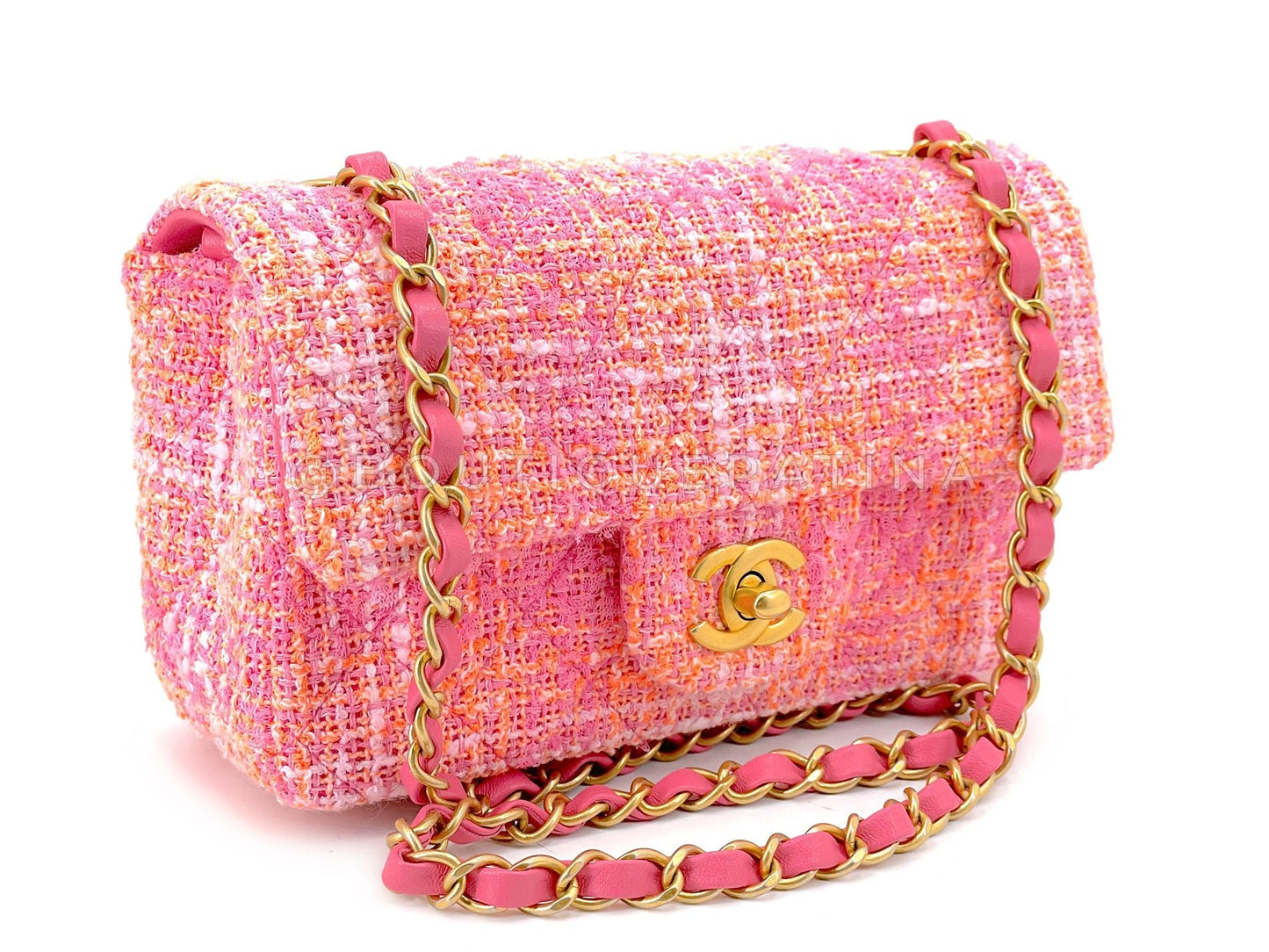 Chanel 24C Sherbert Pink Orange Tweed Mini Flap Bag GHW C0V
