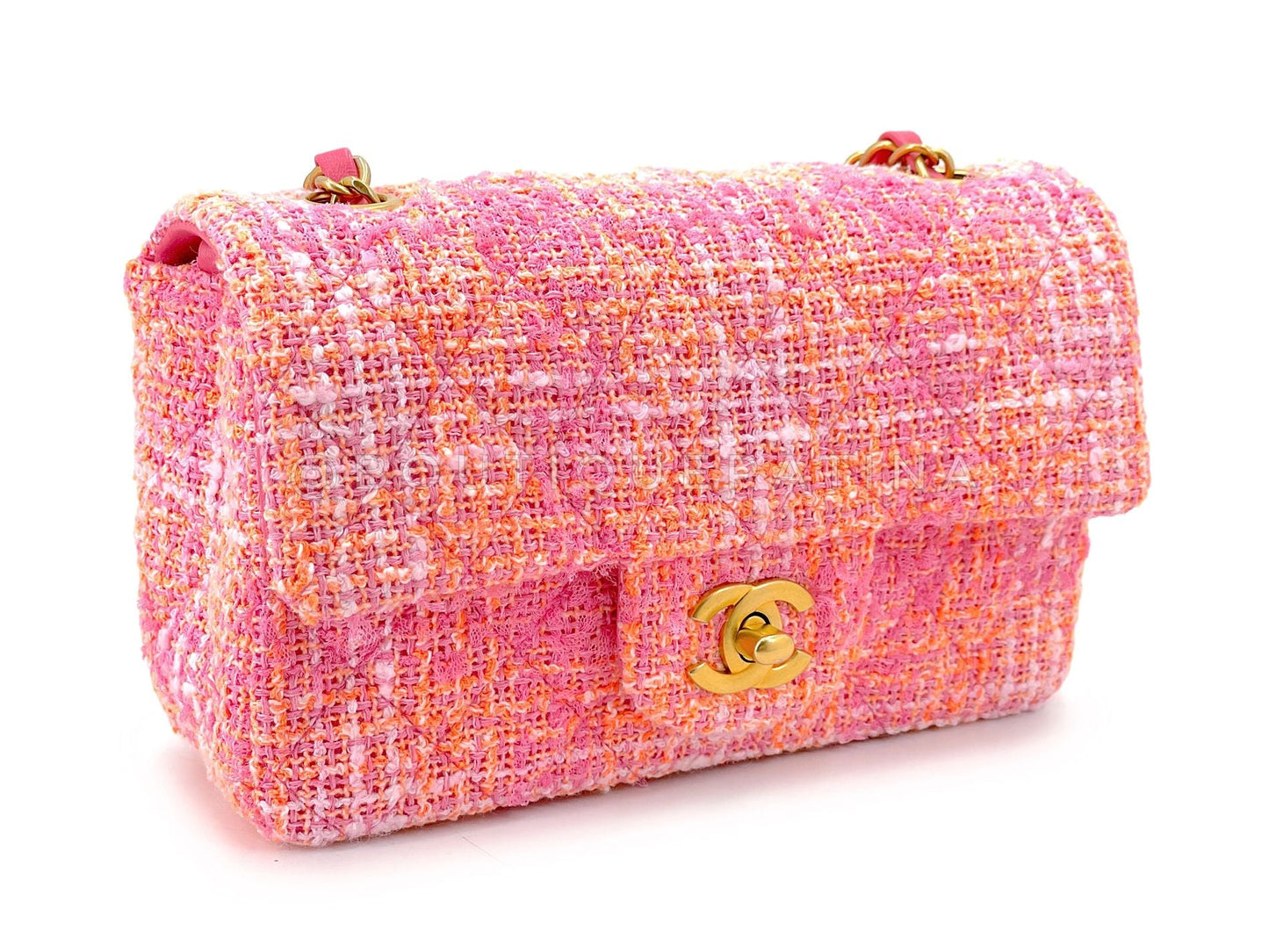 Chanel 24C Sherbert Pink Orange Tweed Mini Flap Bag GHW C0V