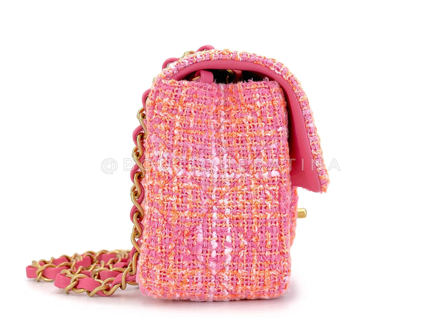 Chanel 24C Sherbert Pink Orange Tweed Mini Flap Bag GHW C0V