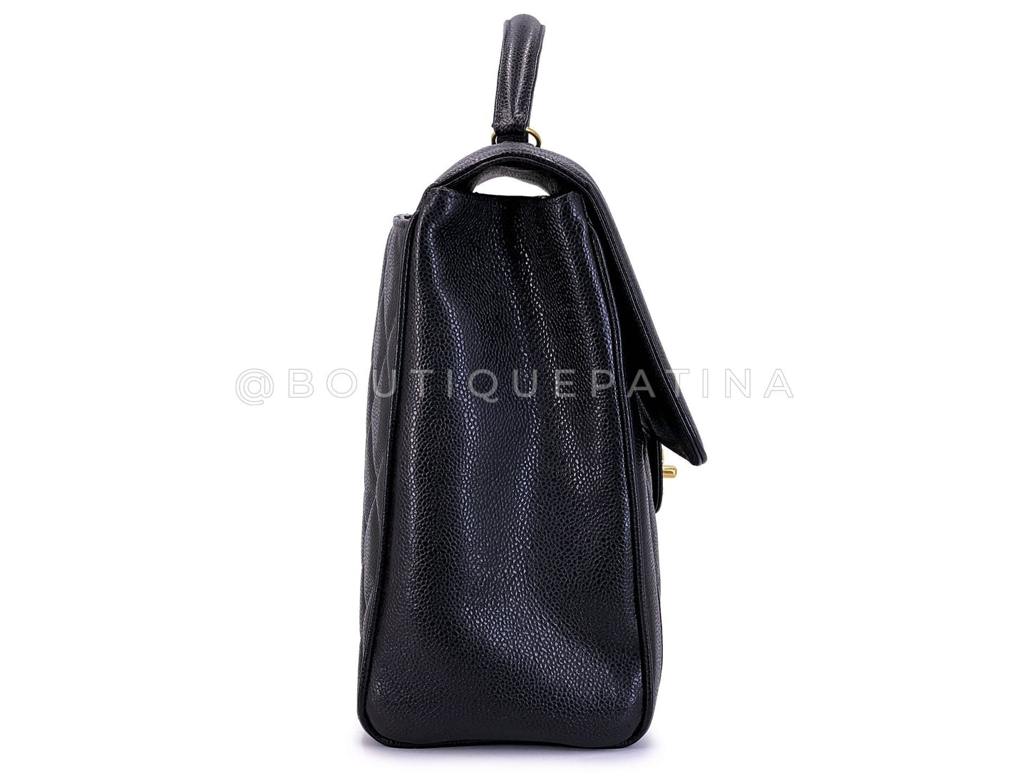 Chanel 1990 Vintage Black Caviar Mademoiselle Jumbo Kelly Bag 24k GHW HQA