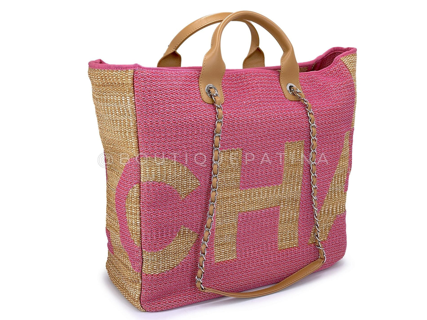 Chanel 19S Pink Raffia Straw Maxi Shopping Tote Bag SHW 7CE