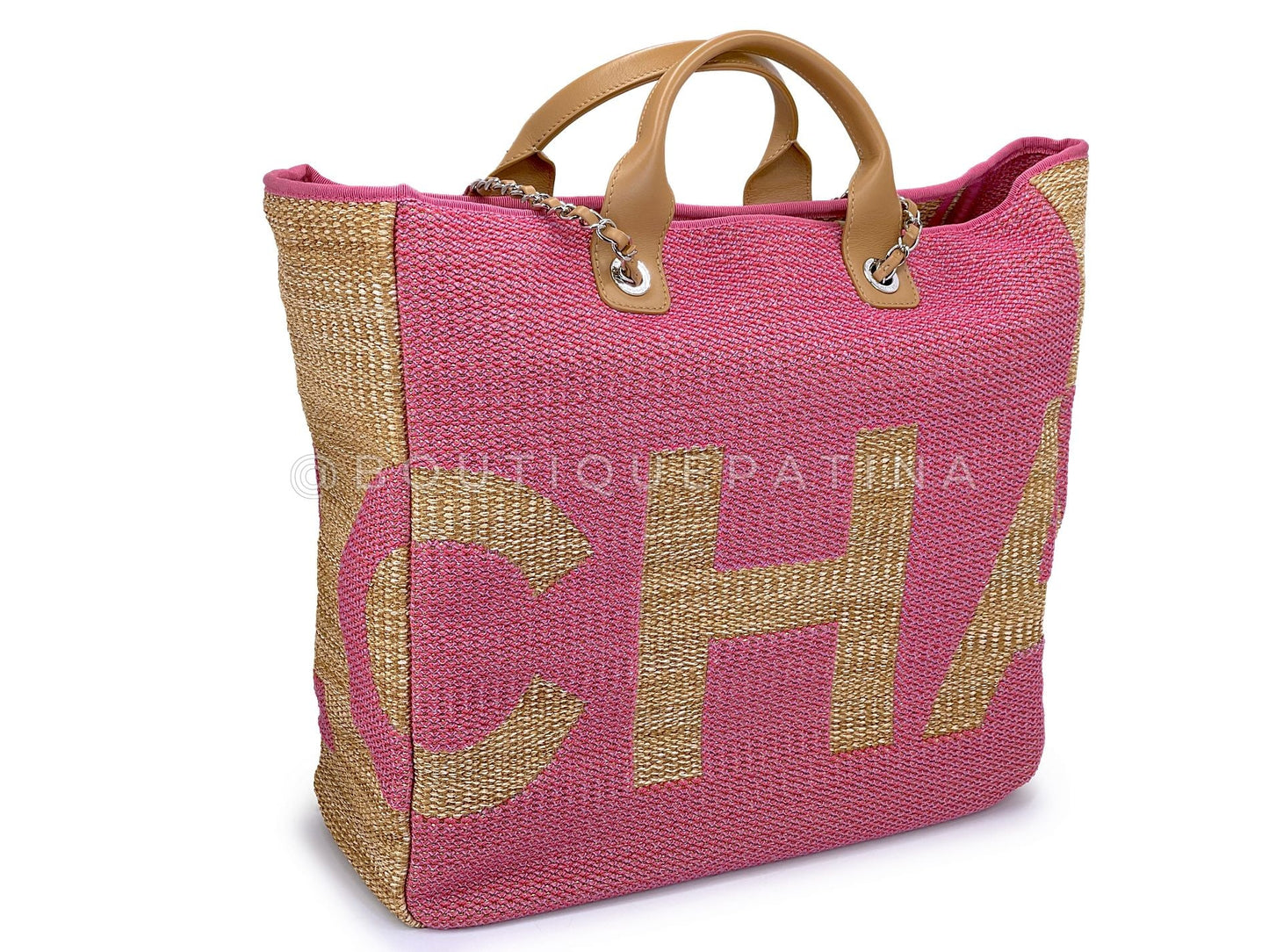 Chanel 19S Pink Raffia Straw Maxi Shopping Tote Bag SHW 7CE