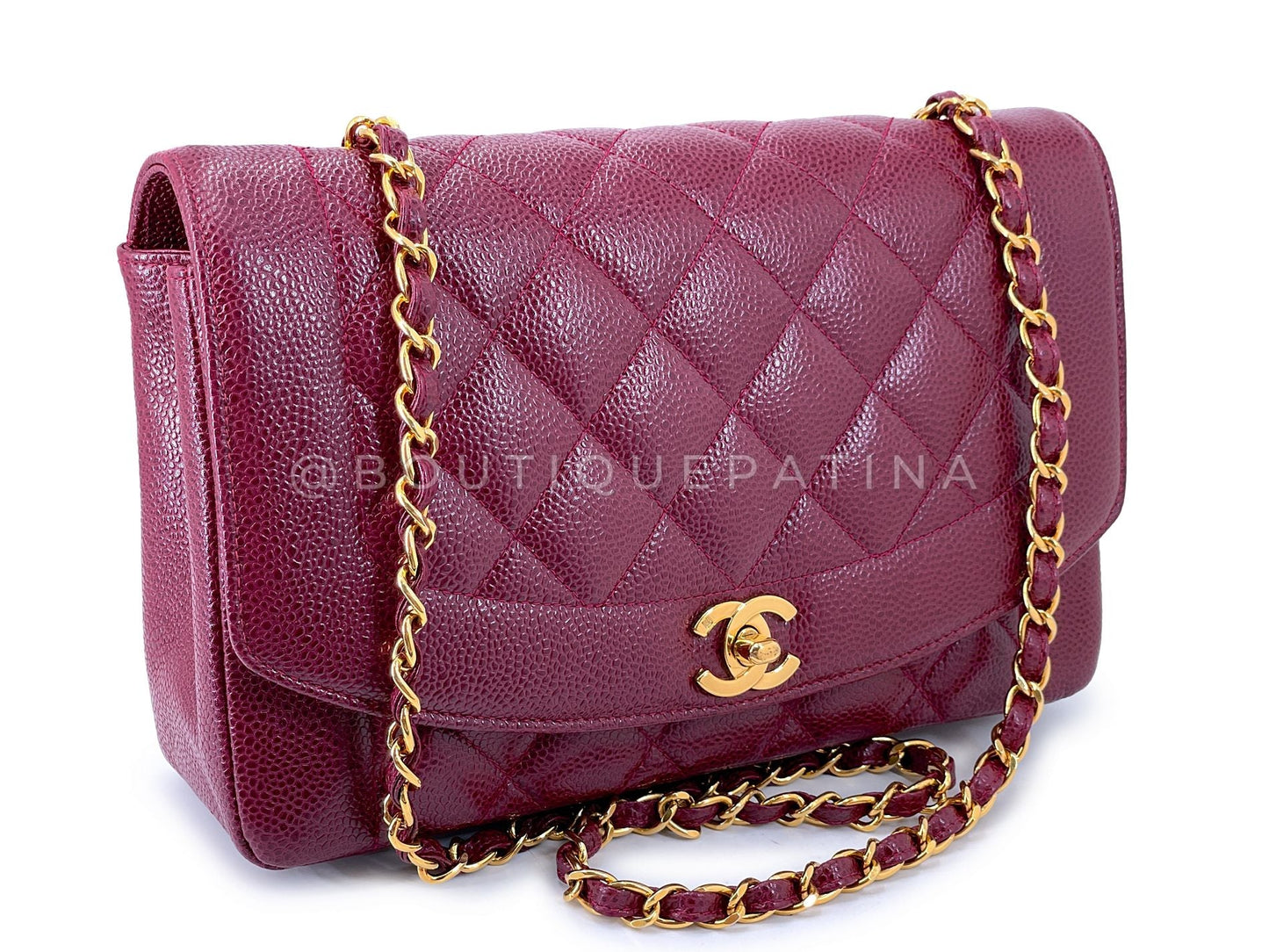 Chanel Vintage 1993 Burgundy Wine Red Caviar Medium Diana Flap Bag 24k GHW XH2