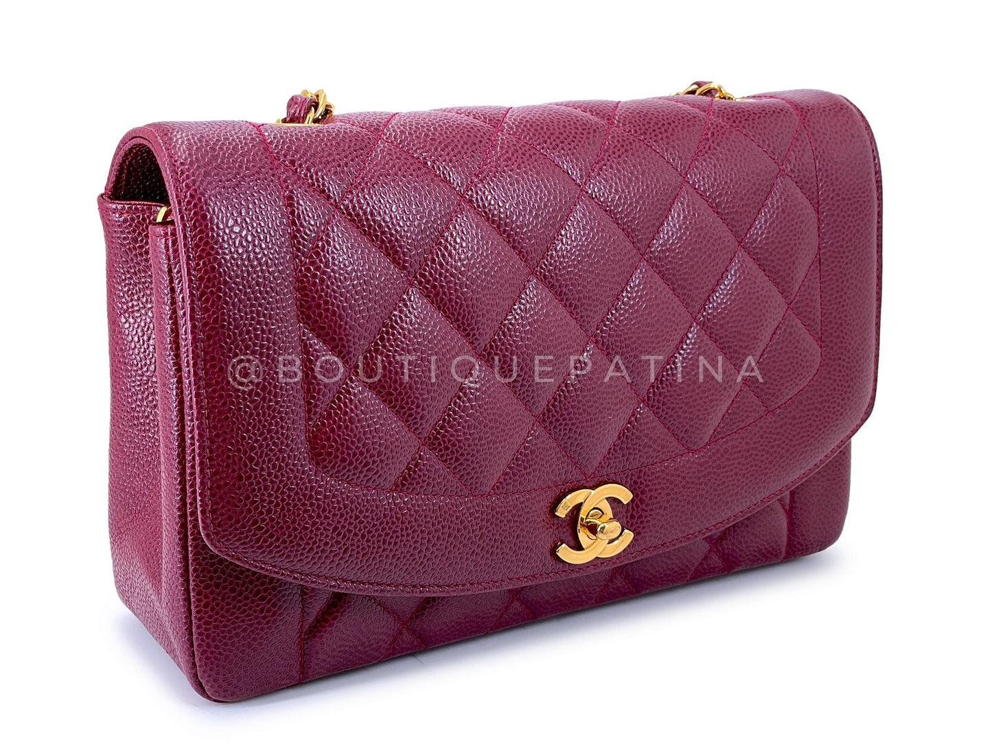 Chanel Vintage 1993 Burgundy Wine Red Caviar Medium Diana Flap Bag 24k GHW XH2