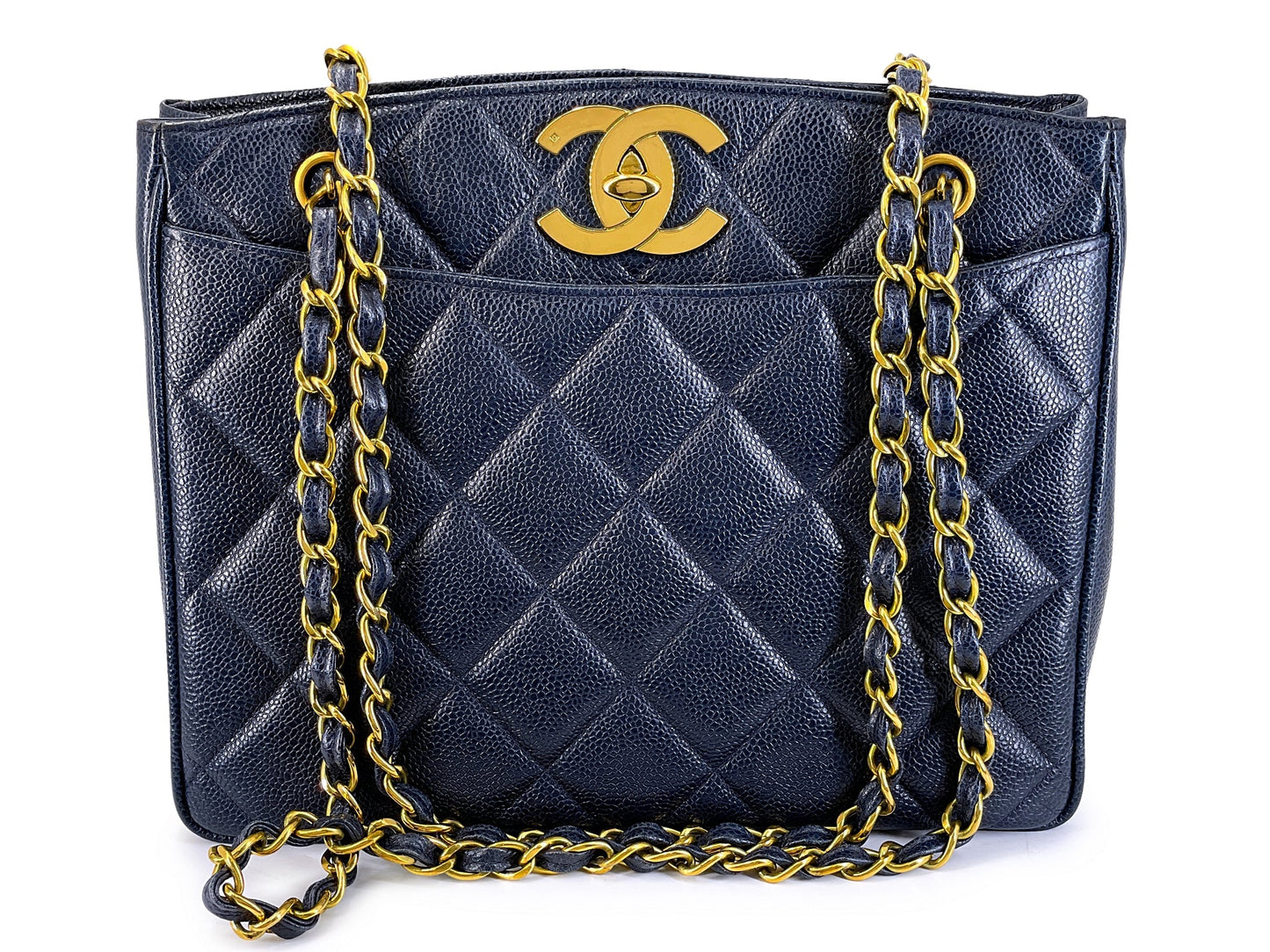 Chanel 1994 Vintage Navy Blue Medium Shopper Tote Bag 24k GHW CCY