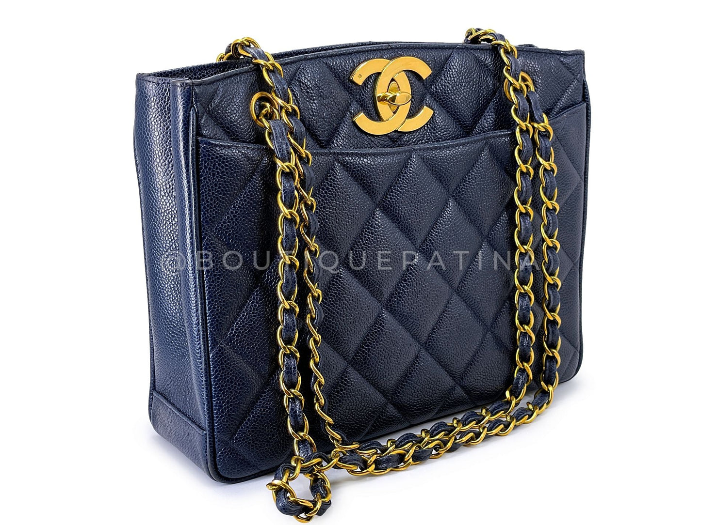 Chanel 1994 Vintage Navy Blue Medium Shopper Tote Bag 24k GHW CCY