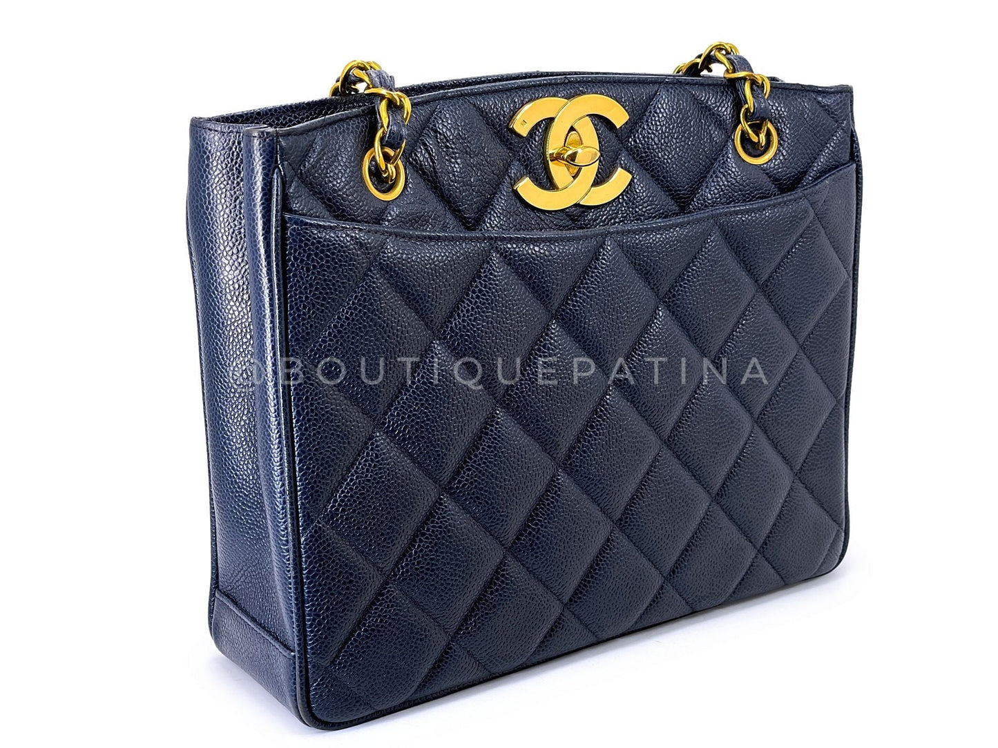 Chanel 1994 Vintage Navy Blue Medium Shopper Tote Bag 24k GHW CCY