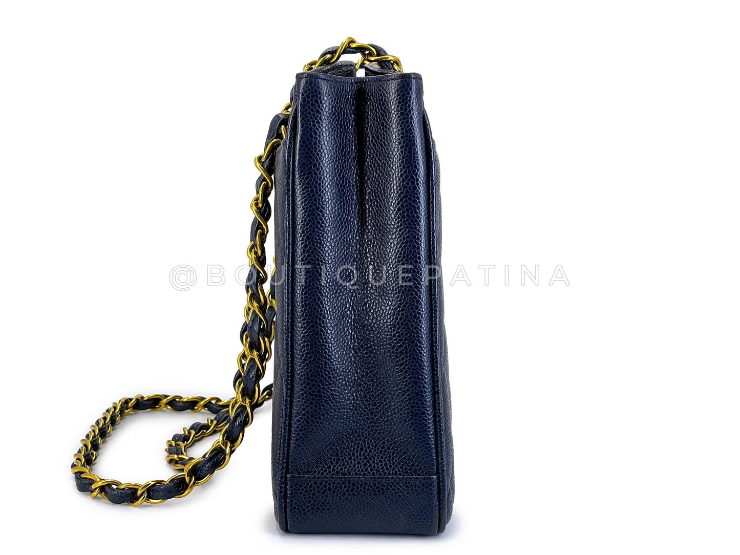Chanel 1994 Vintage Navy Blue Medium Shopper Tote Bag 24k GHW CCY