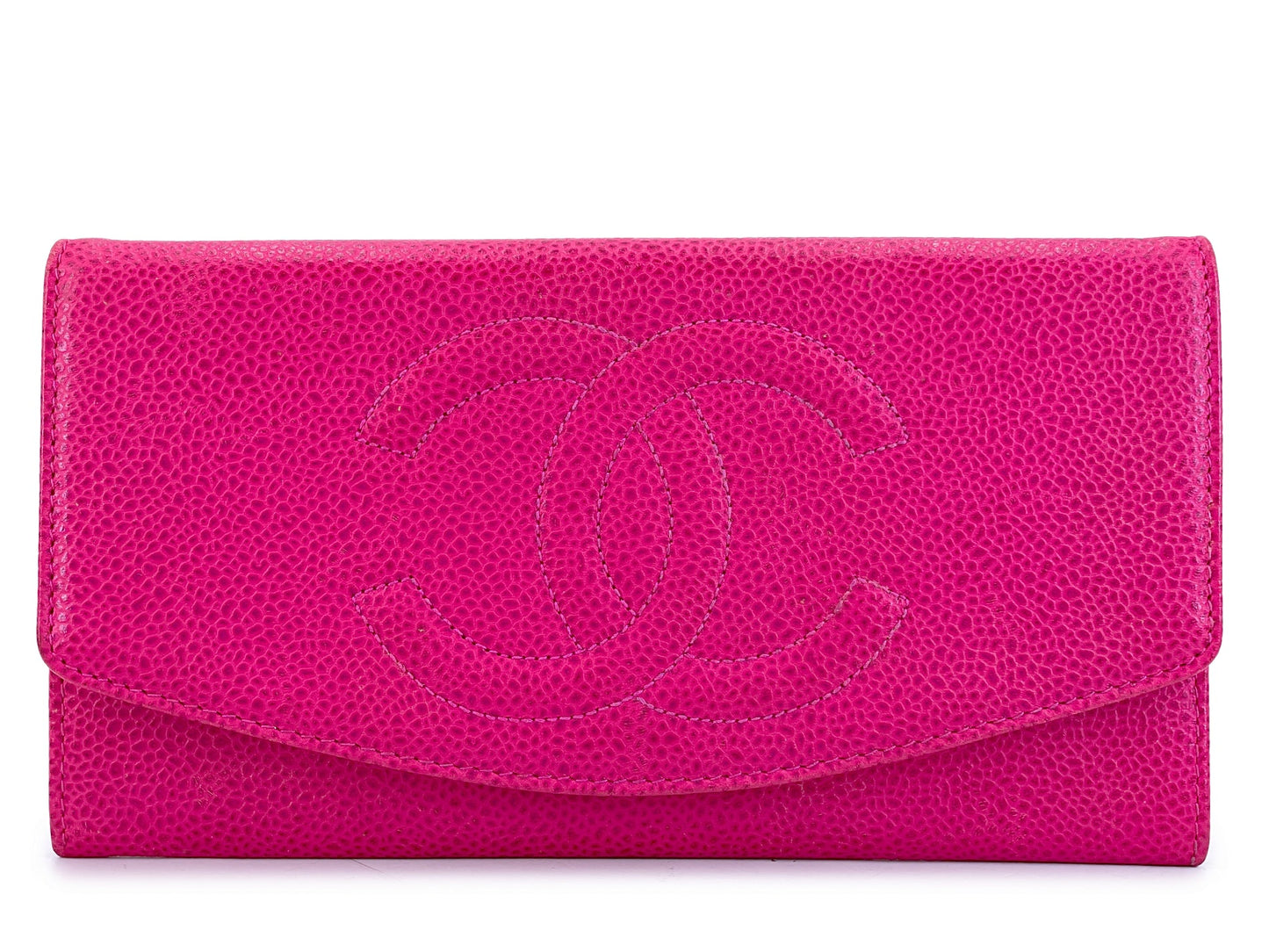 Rare Pristine Chanel 1996 Vintage Fuchsia Pink Caviar Long Wallet