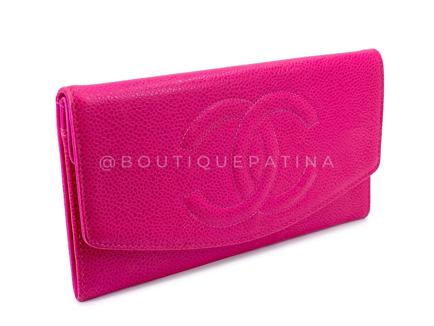 Rare Pristine Chanel 1996 Vintage Fuchsia Pink Caviar Long Wallet