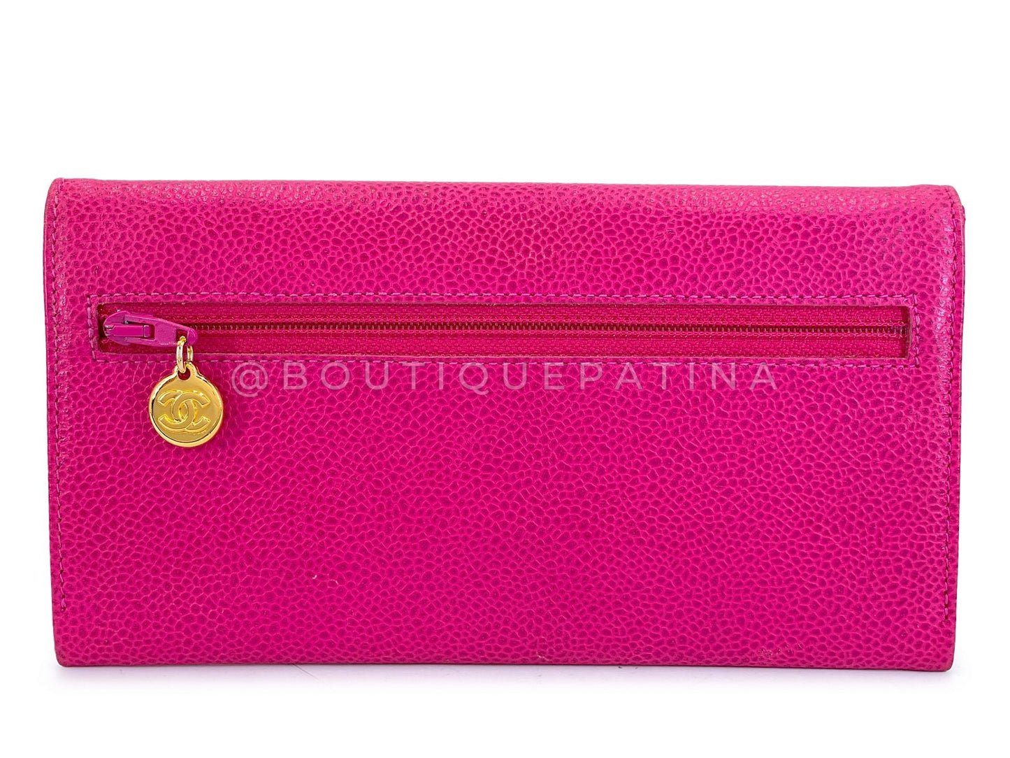 Rare Pristine Chanel 1996 Vintage Fuchsia Pink Caviar Long Wallet