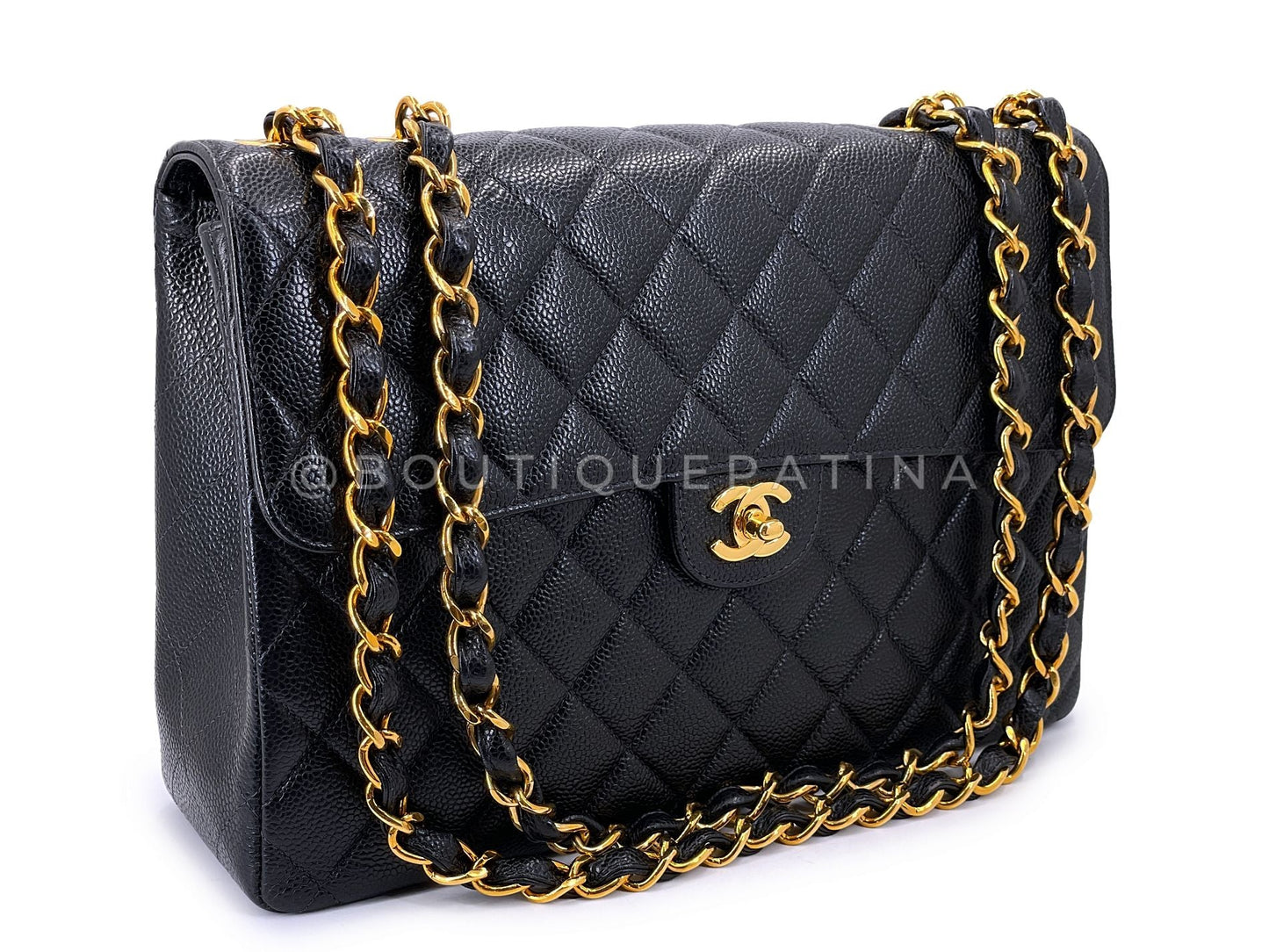 Chanel 2003 Vintage Black Caviar Jumbo Classic Flap Bag 24k GHW UVR