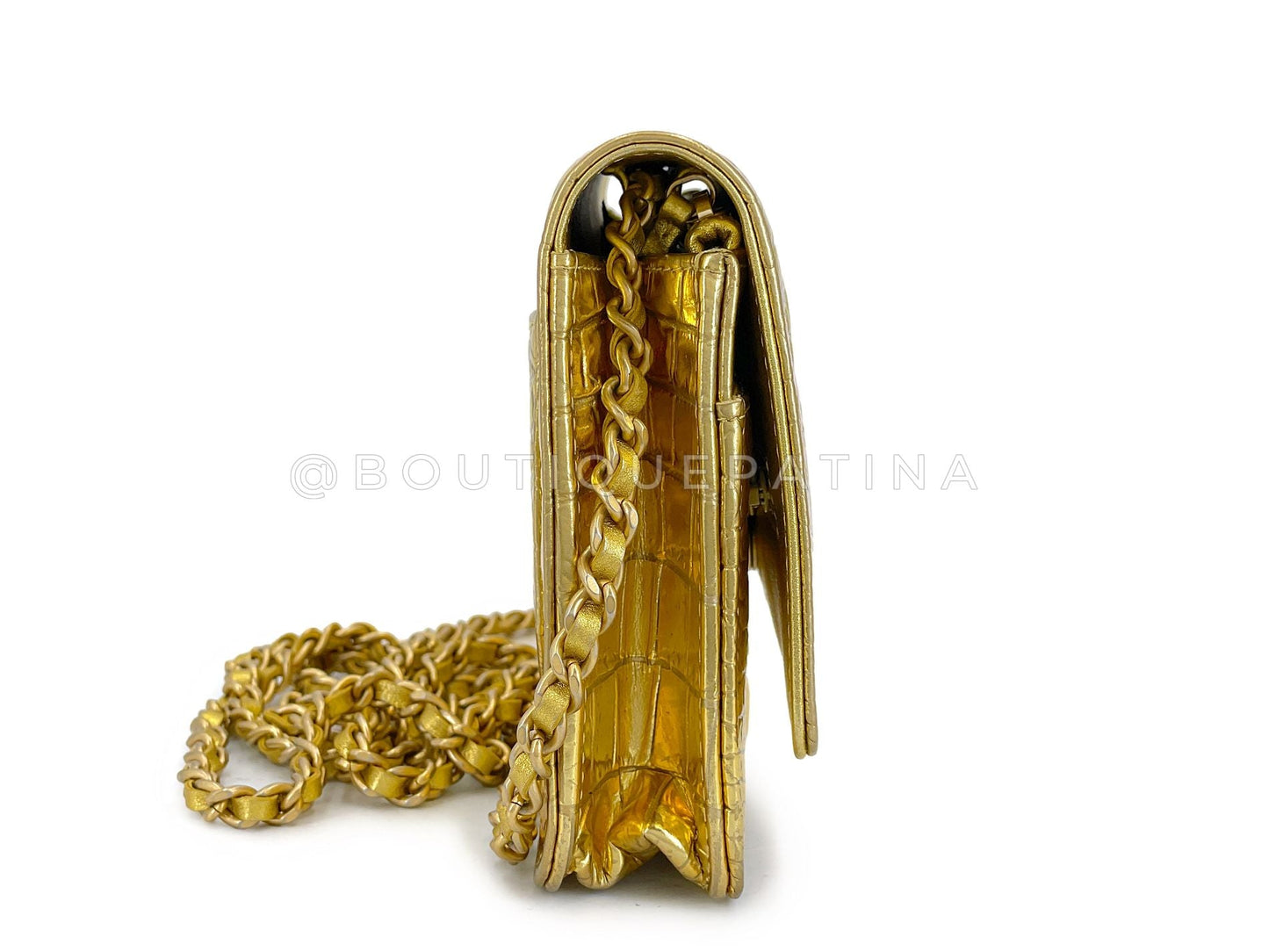 Chanel 19A Gold Egyptian Crocodile Print Wallet on Chain WOC Bag GHW 507