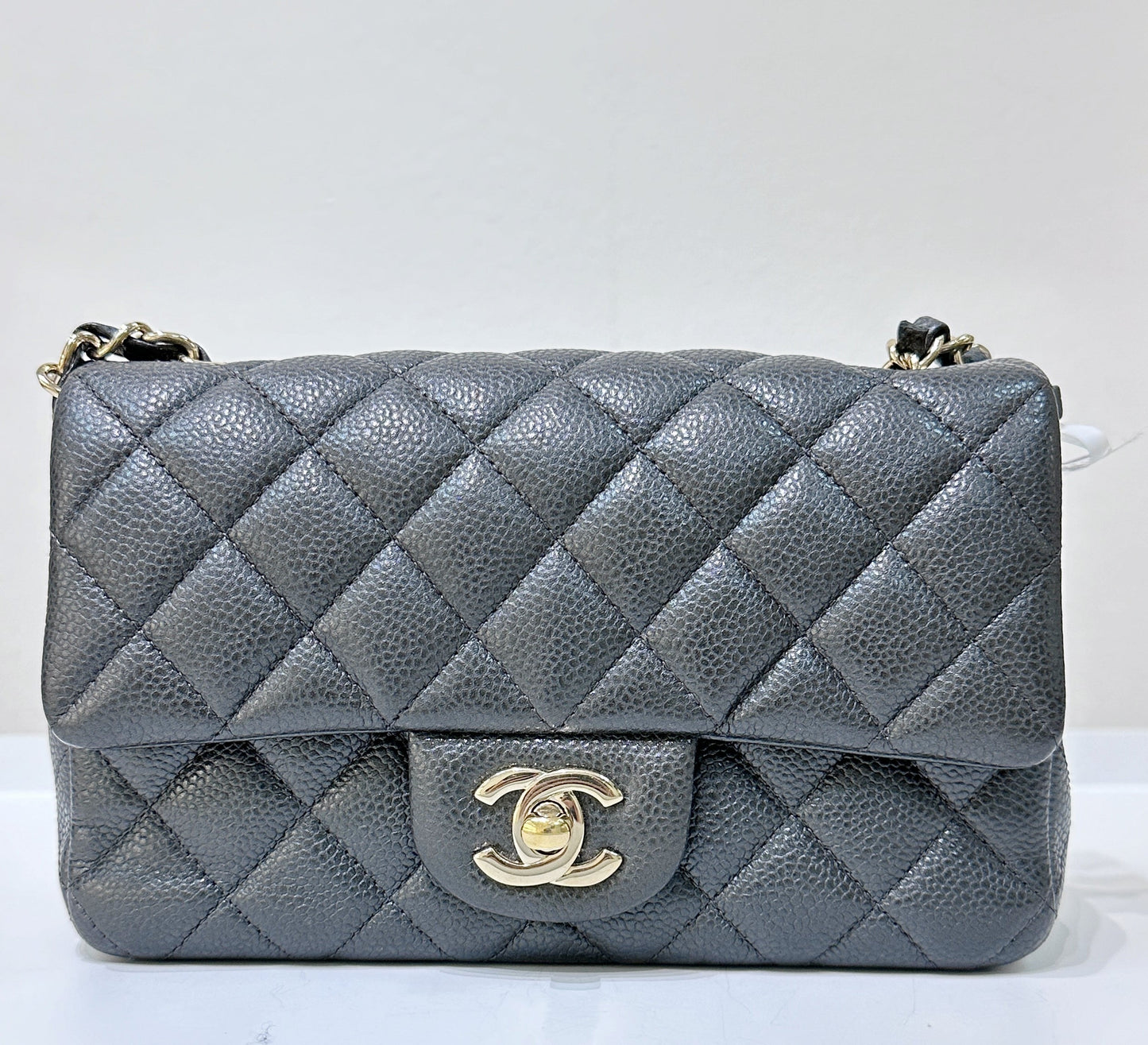 Chanel Classic Mini Rectangular 18S Dark Gray/Grey Quilted Caviar LGHW