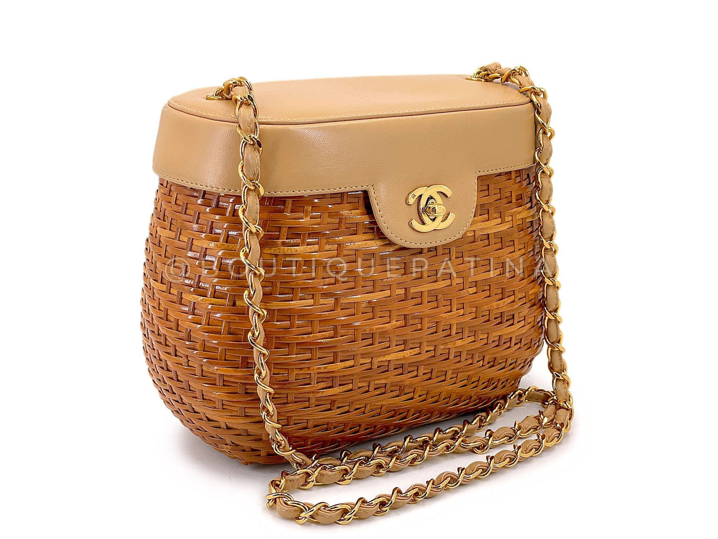 Chanel 1997 Vintage Wicker and Beige Picnic Basket Vanity Bag FTT