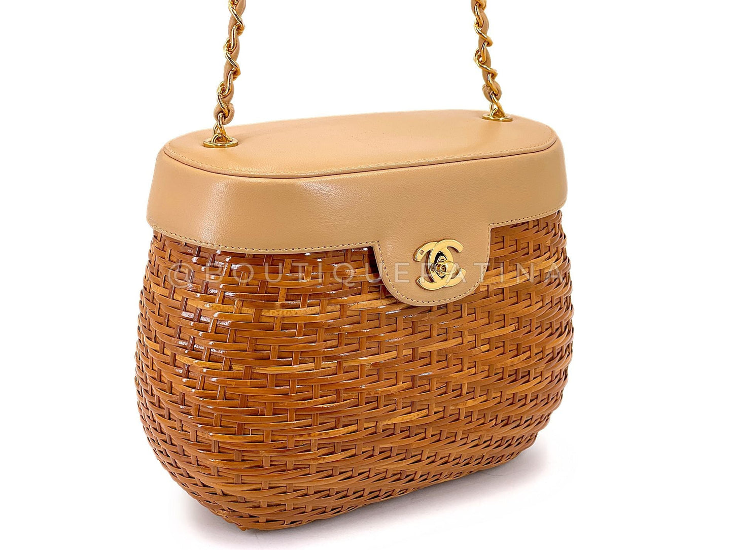Chanel 1997 Vintage Wicker and Beige Picnic Basket Vanity Bag FTT