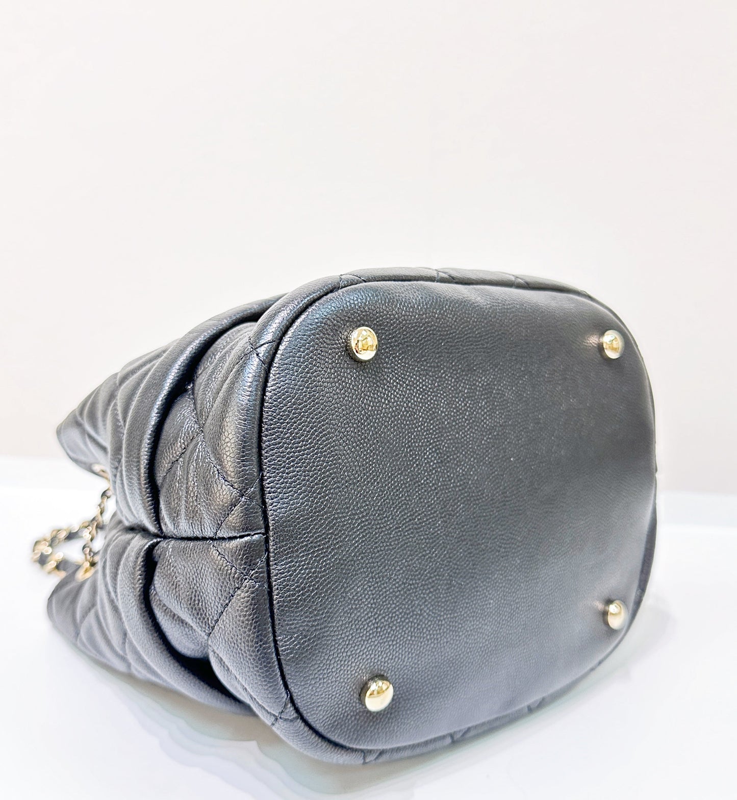 CHANEL Caviar Quilted Rolled Up Bucket Drawstring Bag Black