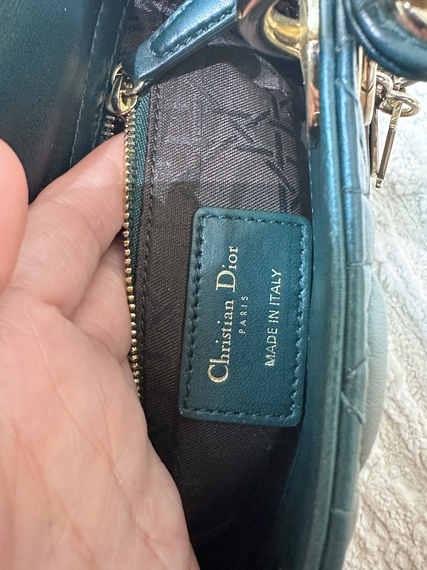 CHRISTIAN DIOR Lambskin Cannage Mini Lady Dior Dark Green