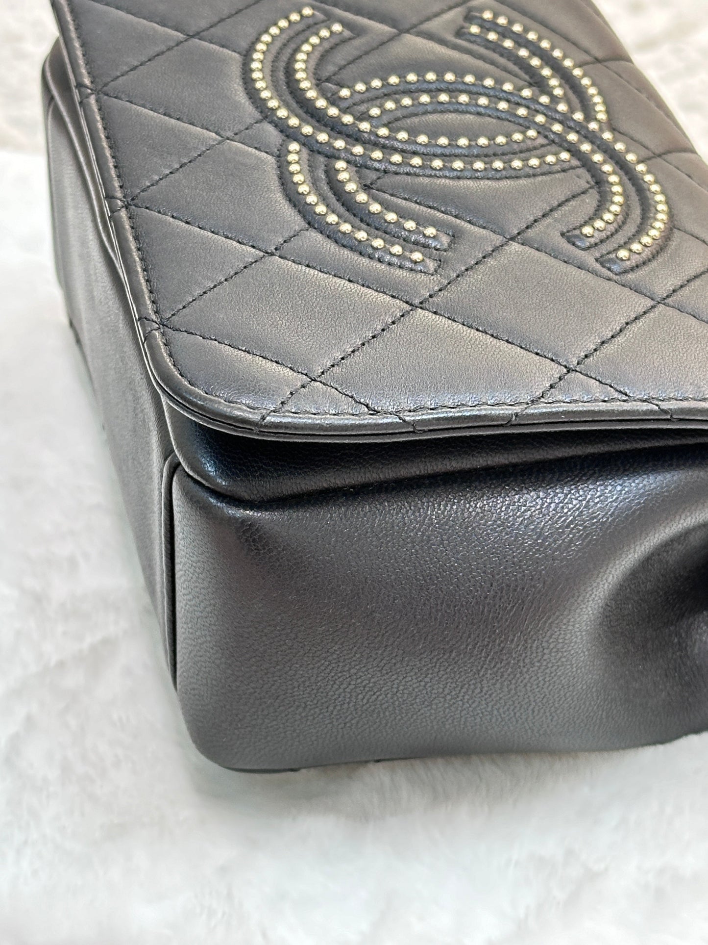 CHANEL Lambskin Quilted Studded Beauty Begins Flap Black