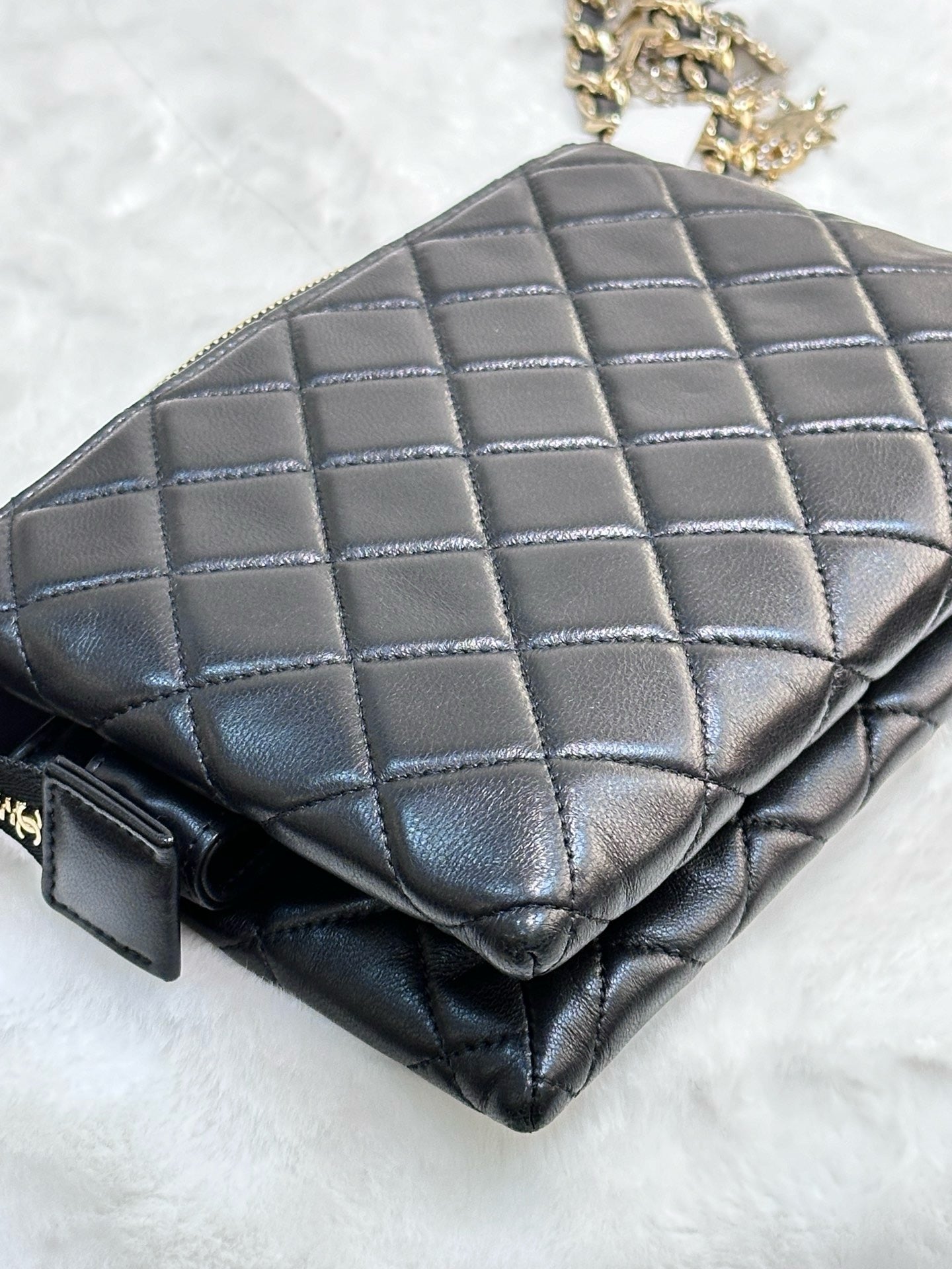 Chanel Coco Charms Quilted Pouch Bag Black