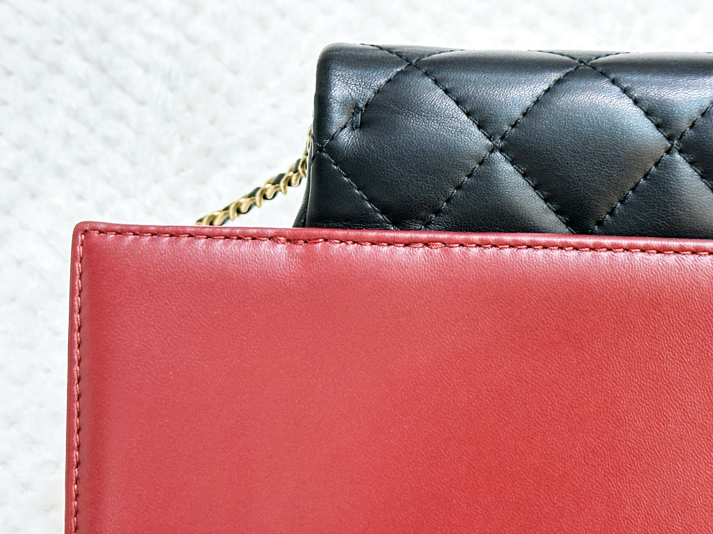 Chanel Pre-owned Classic Flap Gabrielle Brasserie Menu Clutch Burgundy and Black Lambskin Antique GHW 2163 holo card