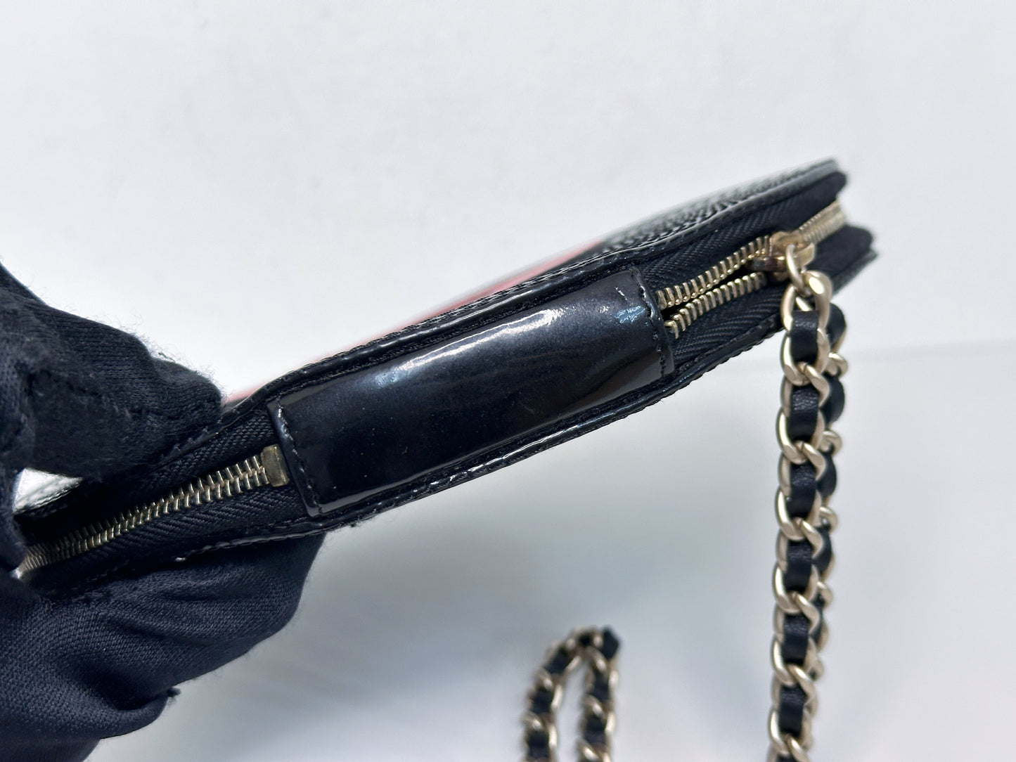 Chanel Record Chain Bag in Patent Leather Black Red 8954 holo