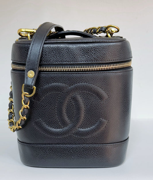 Chanel Vintage Vanity Case Black Caviar GHW 2 holo card