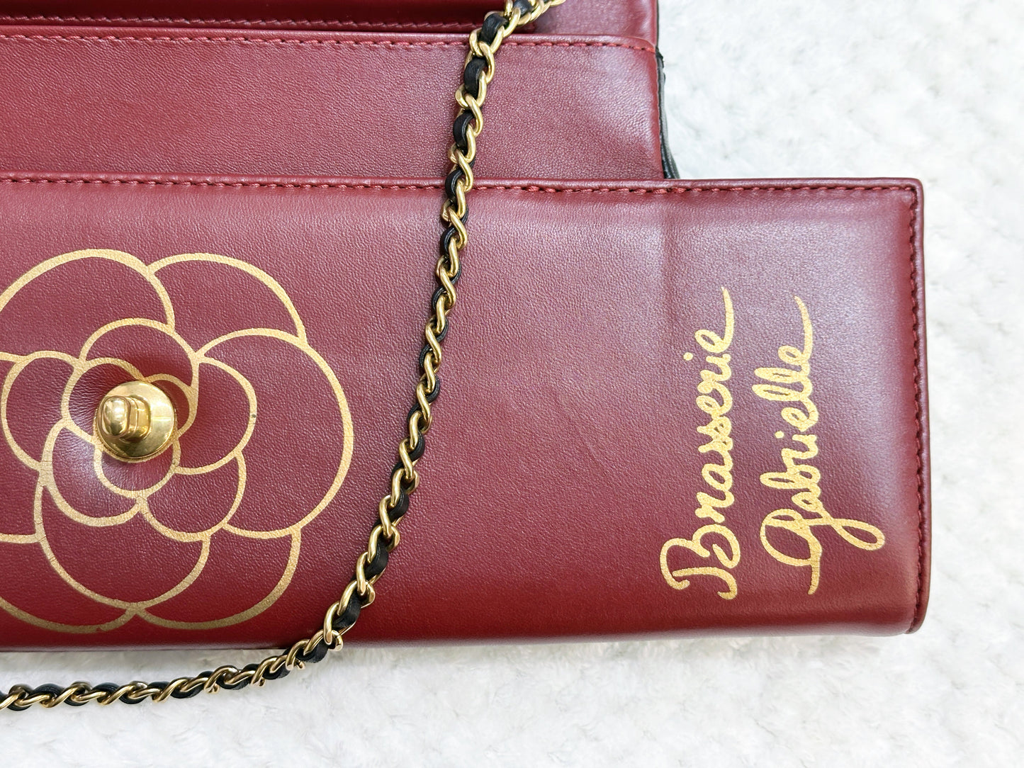 Chanel Pre-owned Classic Flap Gabrielle Brasserie Menu Clutch Burgundy and Black Lambskin Antique GHW 2163 holo card