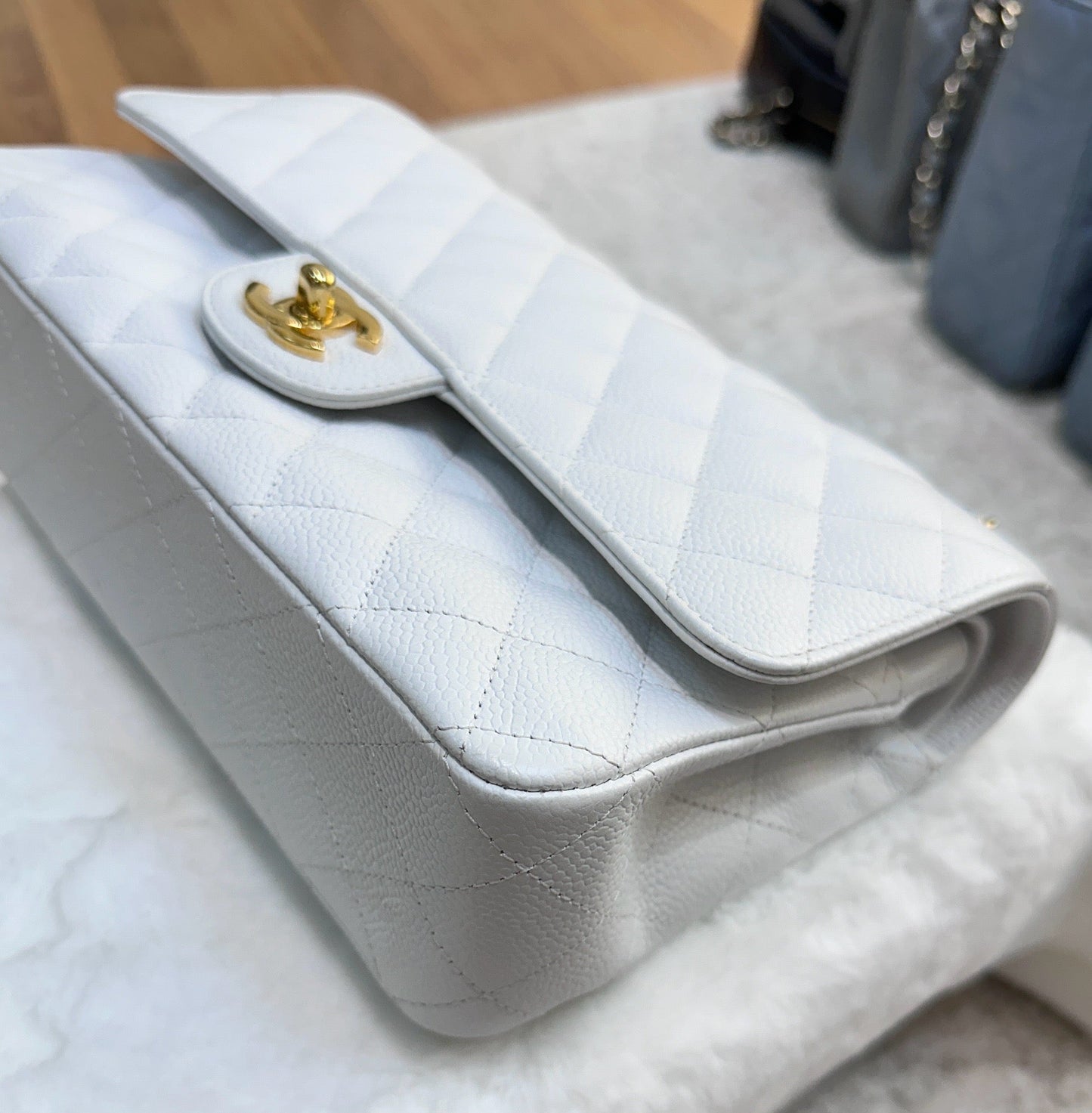 Chanel White Caviar Medium Classic 2.55 Double Flap Bag