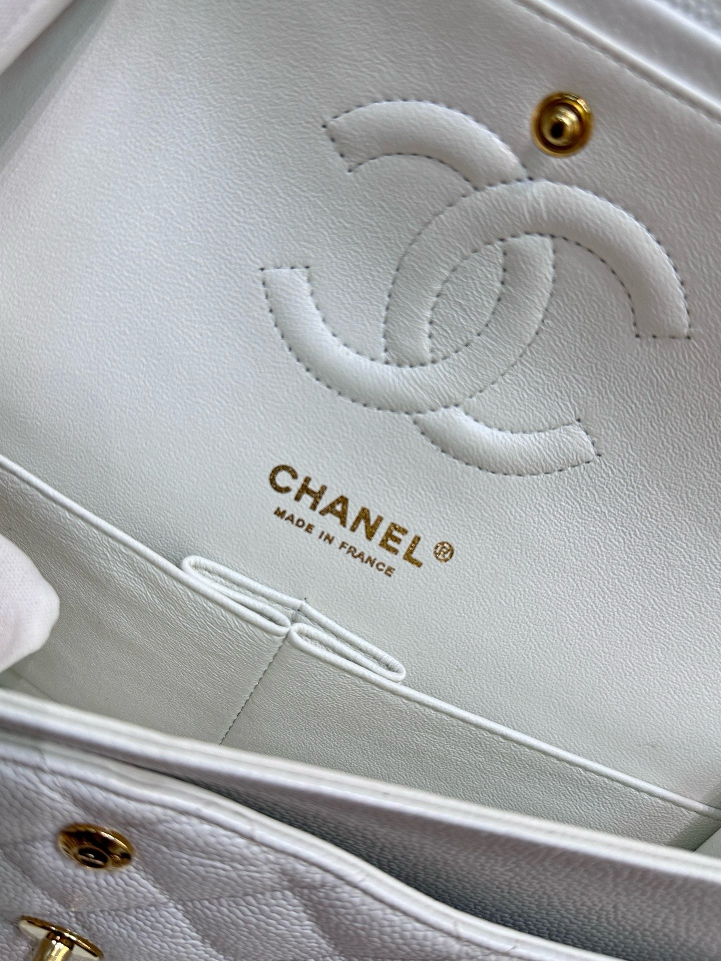 Chanel White Caviar Medium Classic 2.55 Double Flap Bag