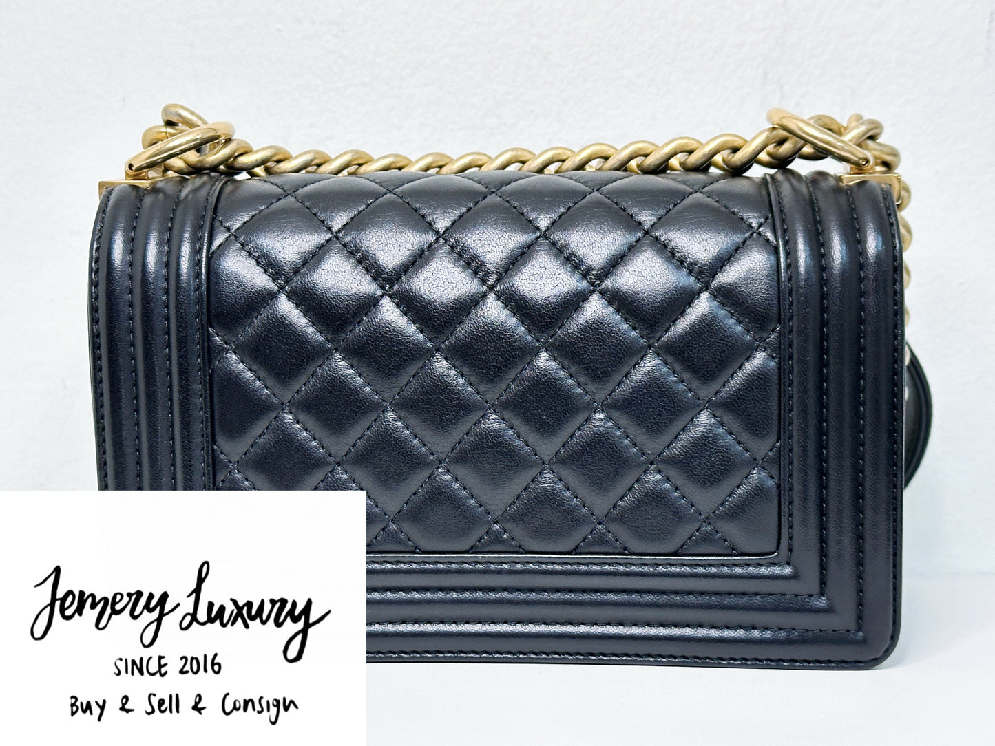 CHANEL SMALL BOY BAG CAVIAR BLACK GHW 2457 holo card