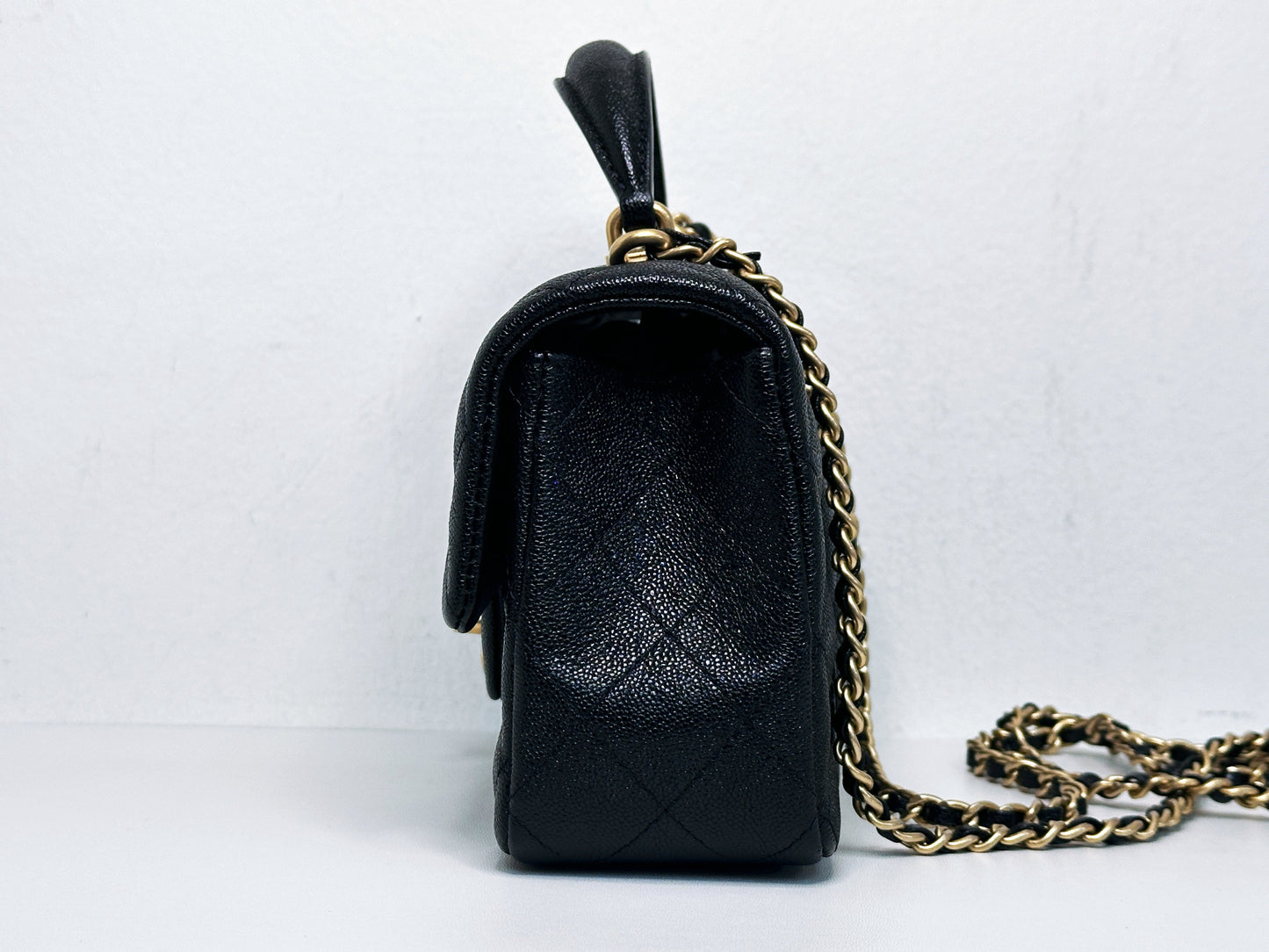 Chanel Mini Rectangular Top Handle Flap Bag Black Caviar GHW 3126 holo card