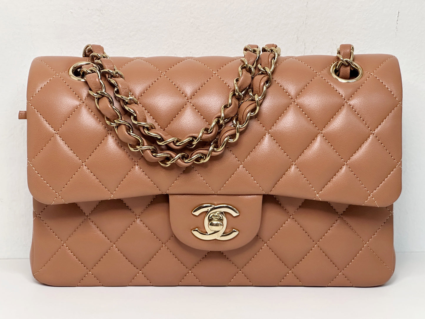 Chanel Small Lambskin Classic Double Flap Bag Dark Beige LGHW