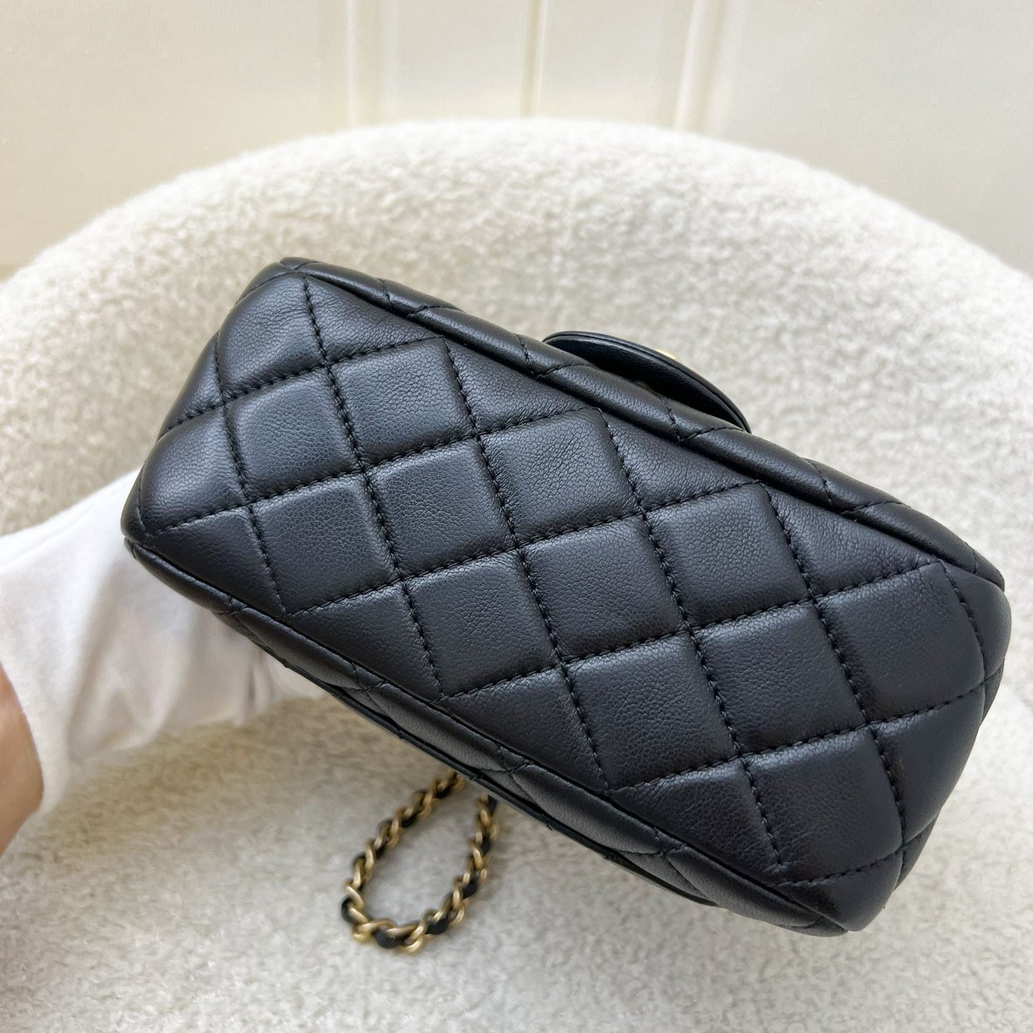 Chanel Pearl Crush Square Mini Flap in Black Lambskin and AGHW (Model: AS1786)
