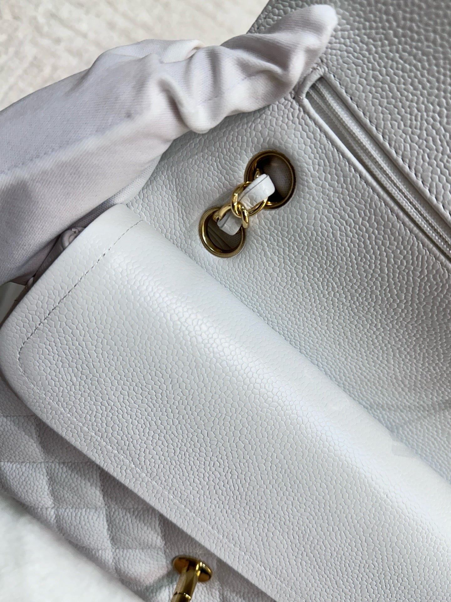 Chanel White Caviar Medium Classic 2.55 Double Flap Bag
