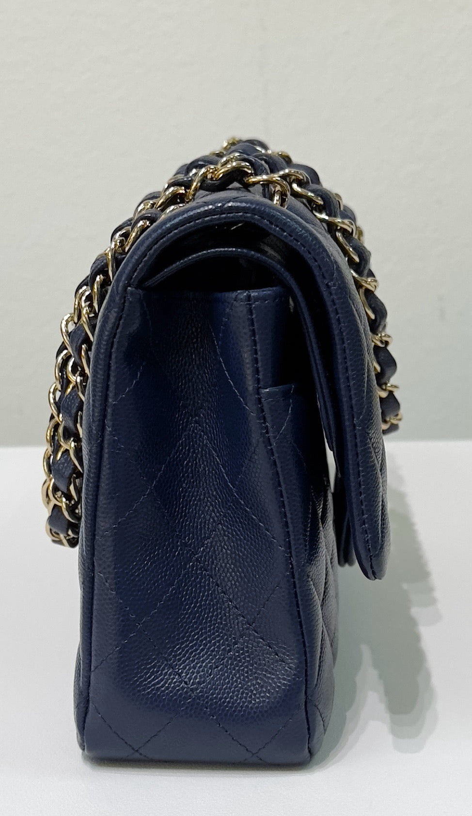 Chanel Medium Classic Caviar Double Flap Navy Blue Bag LGHW
