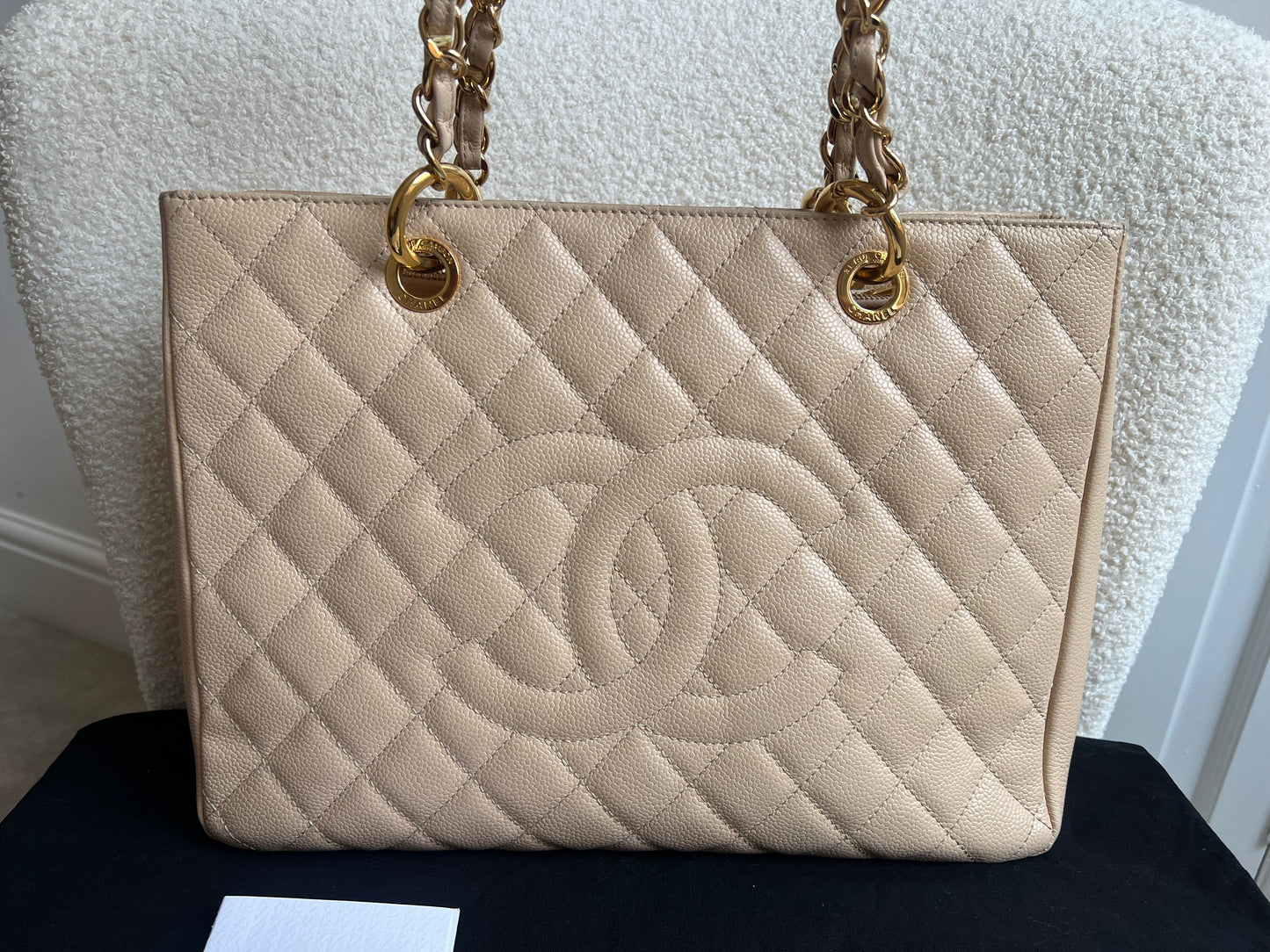 Chanel Beige Caviar Grand Shopper Tote gold hardware (GST)