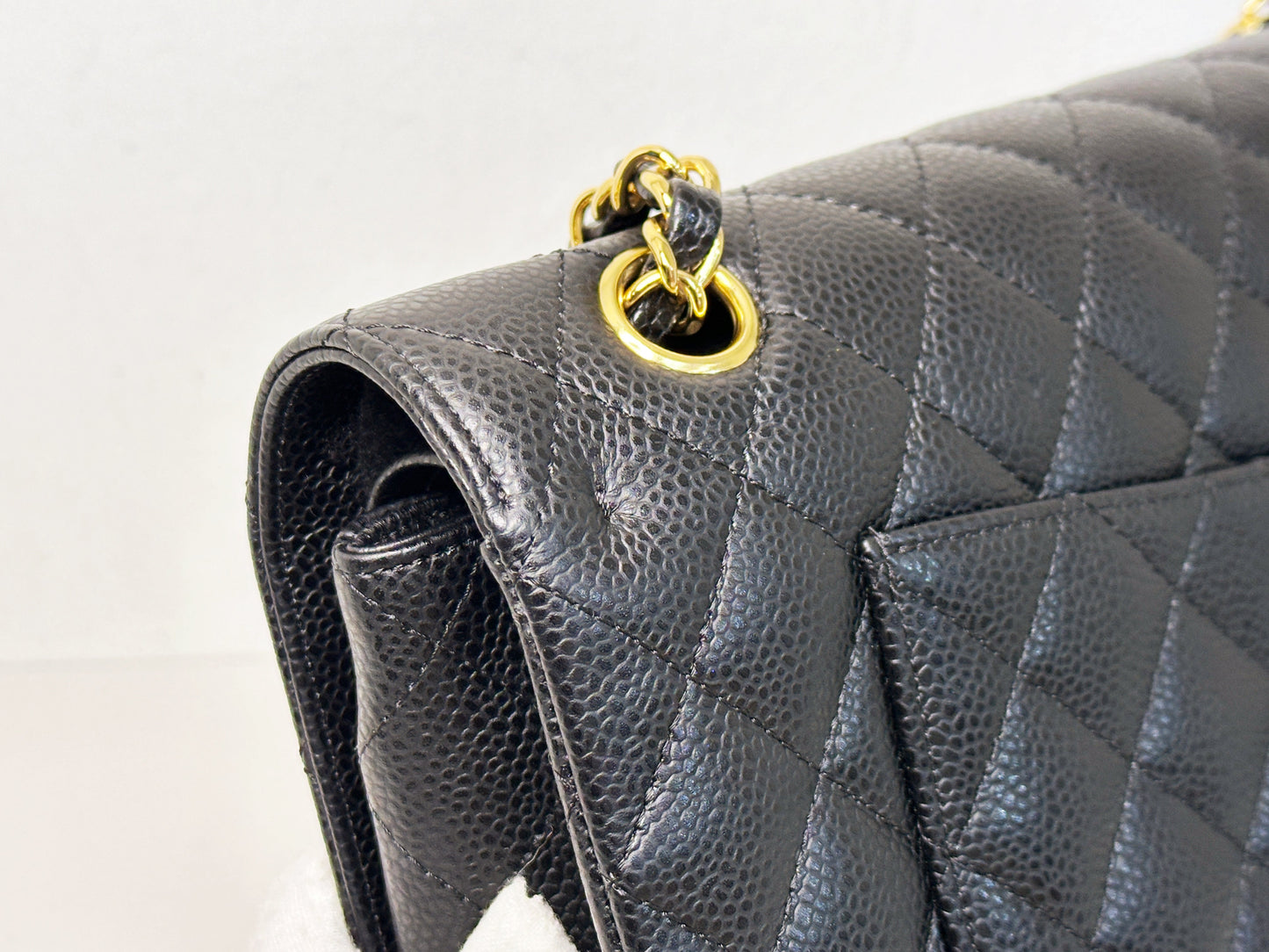CHANEL Classic Double Flap Medium Shoulder Bag Black Caviar 24k GHW 1125 holo card