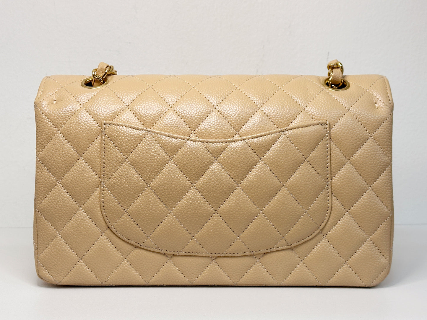 Chanel Medium Caviar Classic Double Flap Bag Beige 2552 holo card