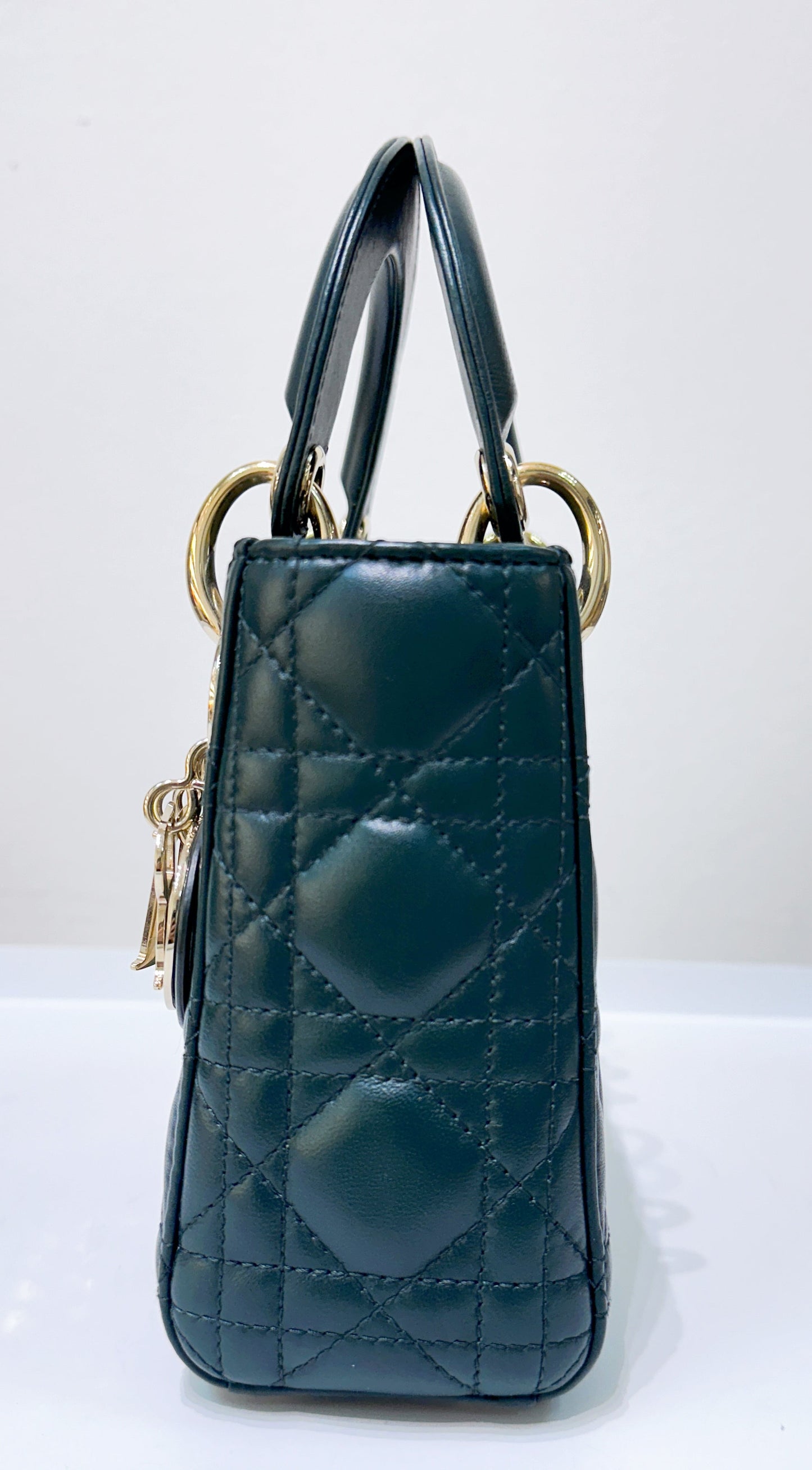 CHRISTIAN DIOR Lambskin Cannage Mini Lady Dior Dark Green