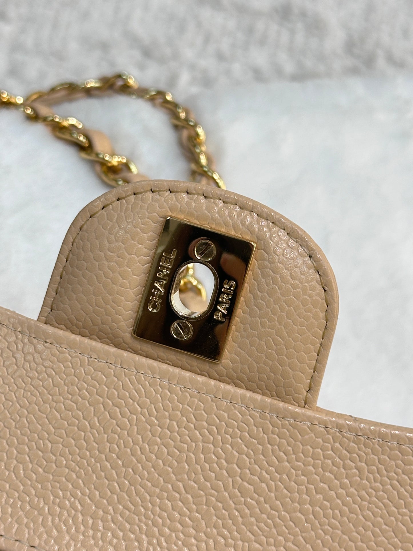 Chanel Classic Small Beige Caviar GHW