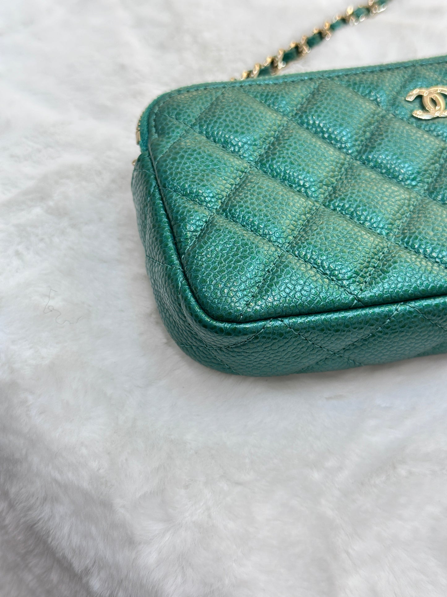 Chanel Emerald Green Double Zip Chain