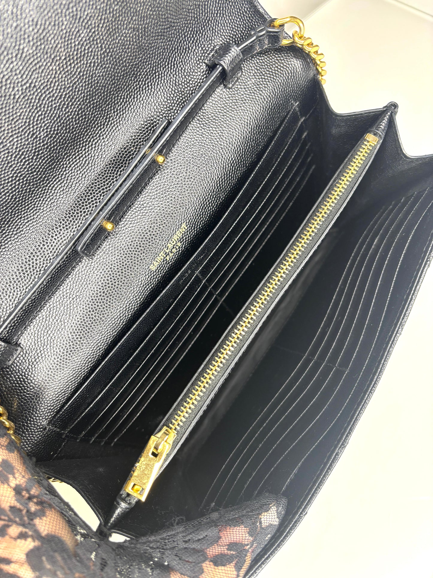 Saint Laurent Preloved YSL Cassandre Black Grain De Poudre Chain Wallet Cross-Body Bag