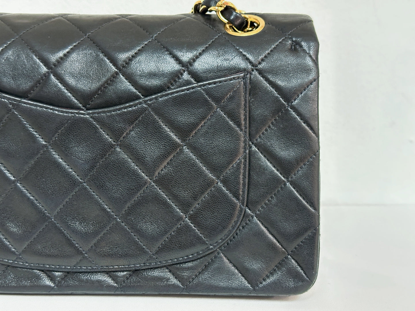 Chanel Vintage Black Quilted Lambskin Small Classic Double Flap Bag 4591 holo card