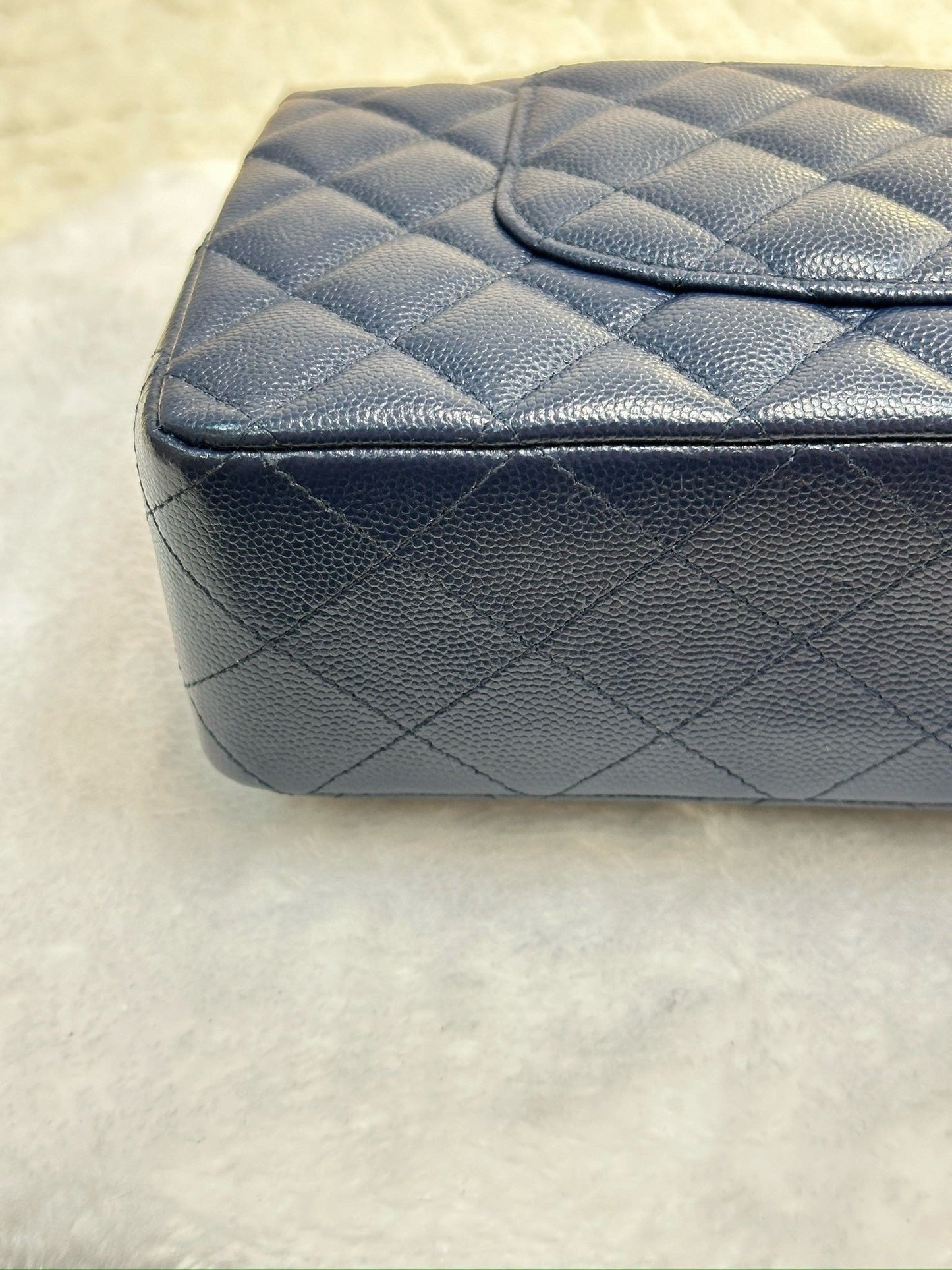 Chanel Medium Classic Caviar Double Flap Navy Blue Bag LGHW