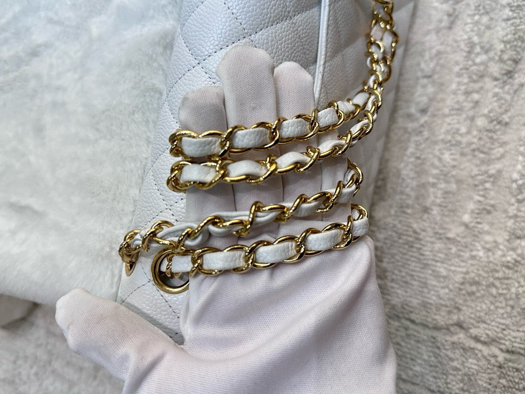 Chanel White Caviar Medium Classic 2.55 Double Flap Bag