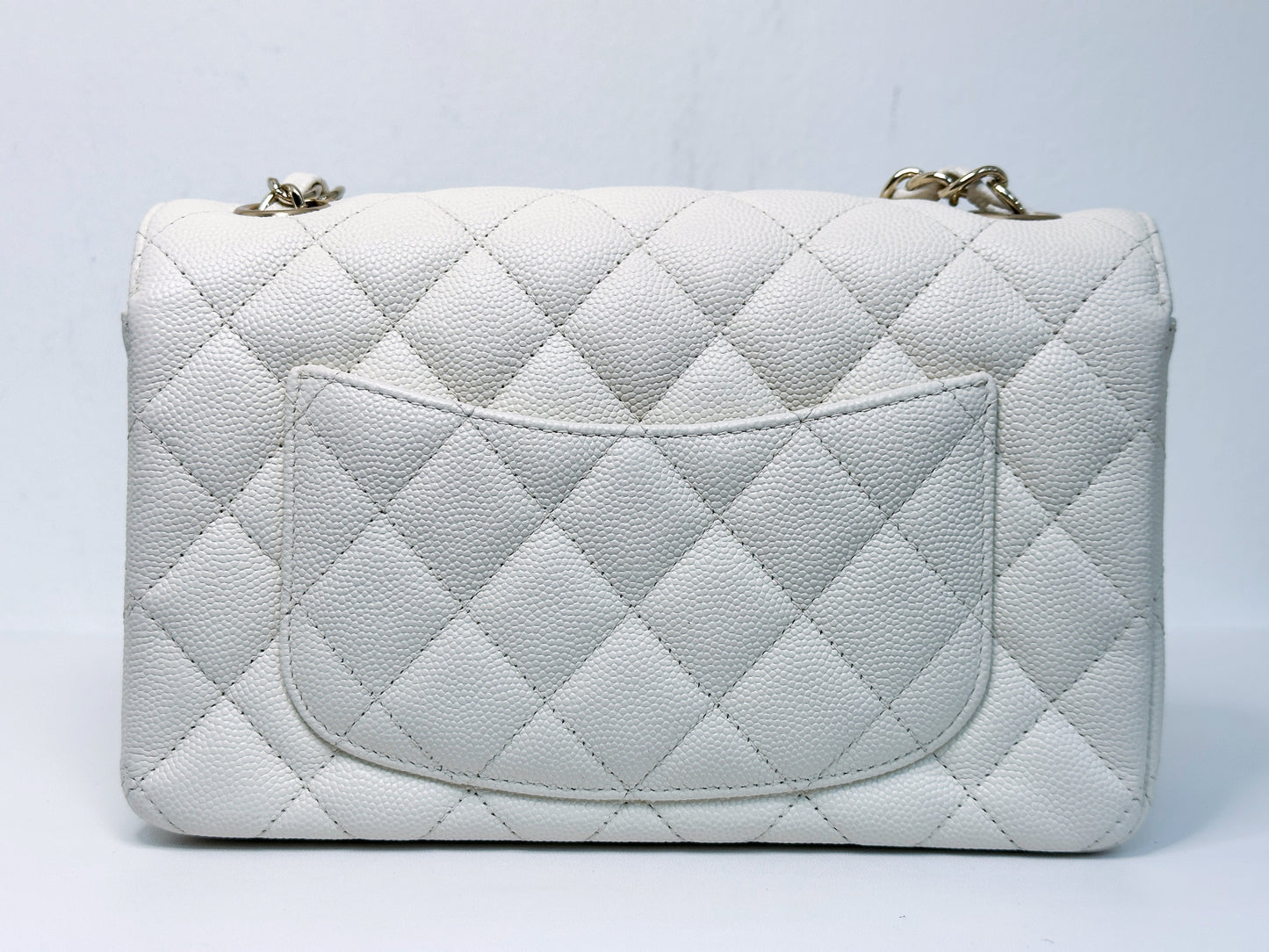 Chanel Mini Rectangular Caviar Classic White GHW 2382 holo card