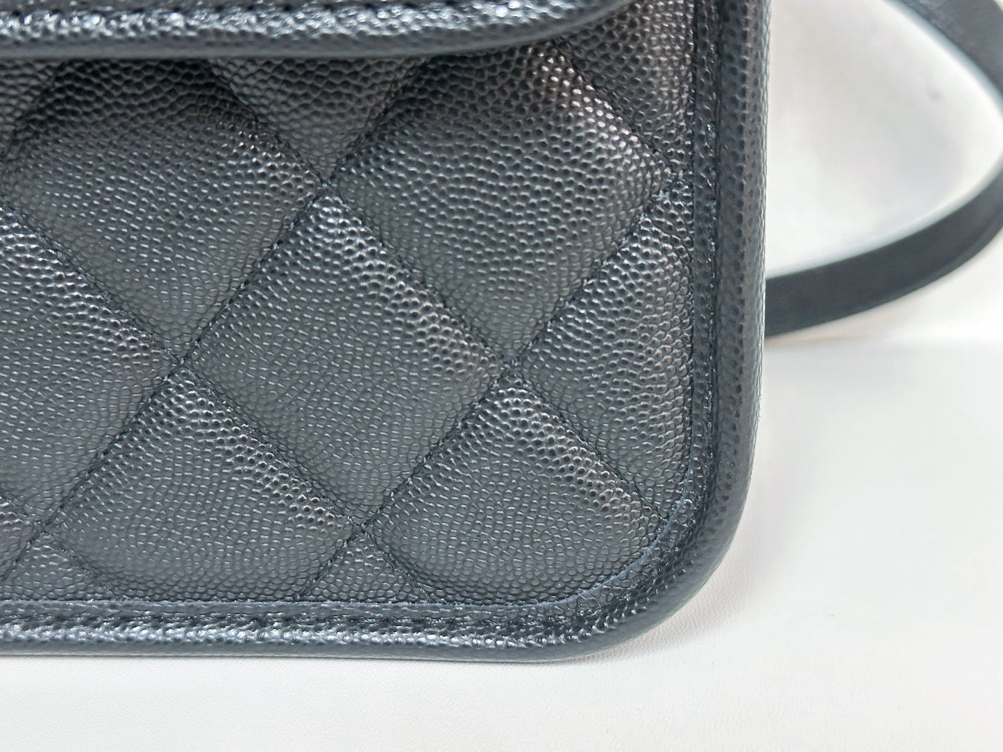 Chanel Caviar Quilted 22k Large School Memory Top Handle Flap Black microchip T076